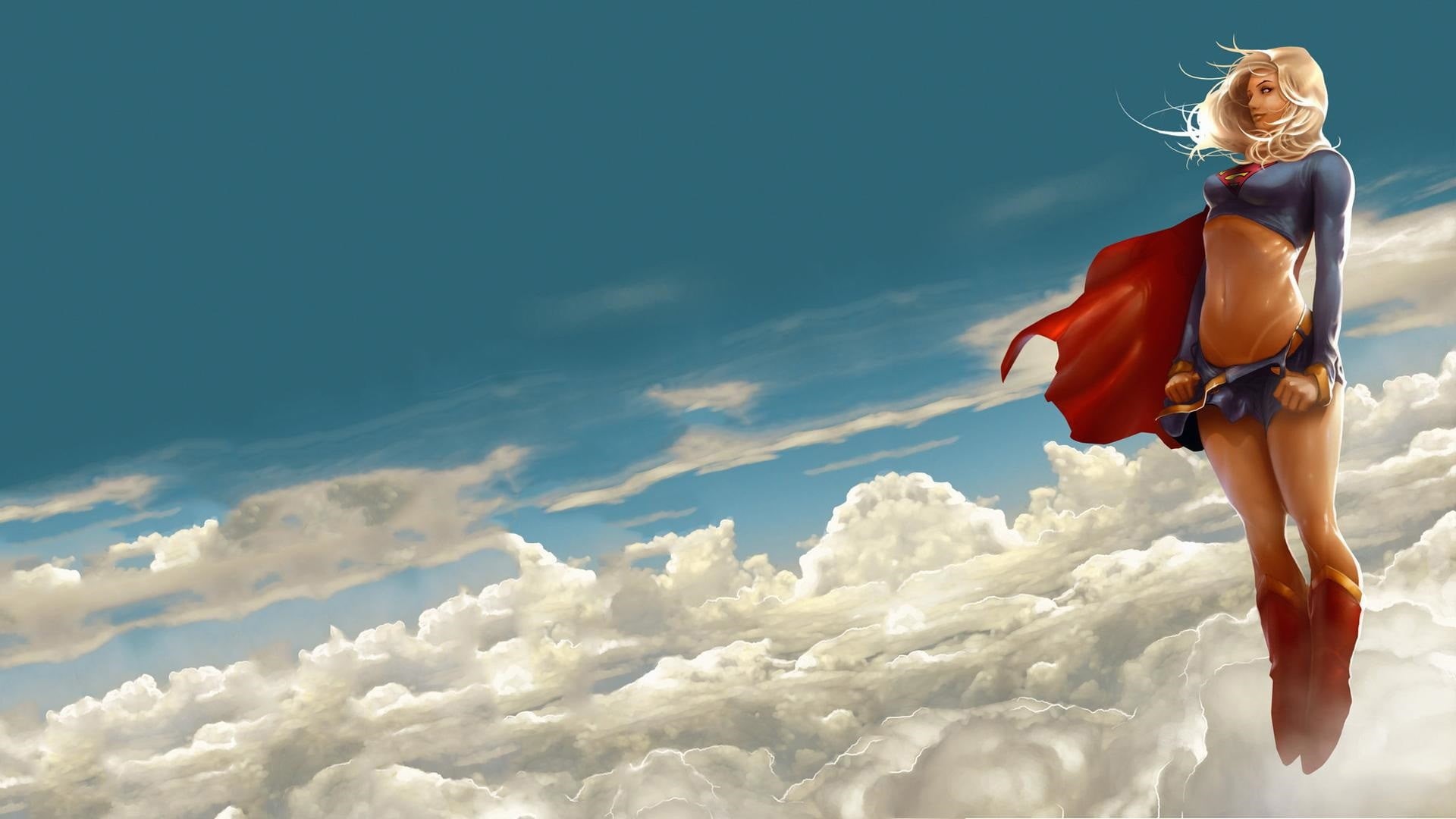lifestyles, hairstyle, one person, outdoors, Supergirl, tranquility, scenics - nature, cloudscape, adult, rear view, day, DC Comics, illustration, beauty in nature, HD Wallpaper