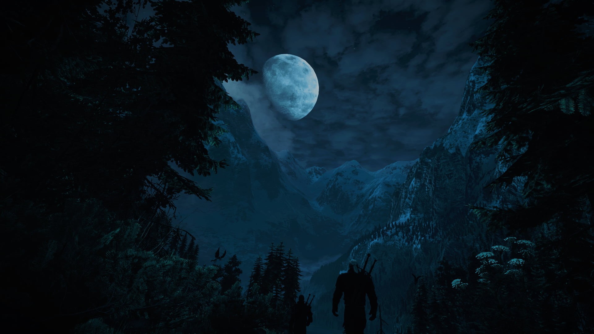 astronomy, tranquil scene, sky, fantasy art, moonlight, planetary moon, beauty in nature, plant, nature, outdoors, star - space, tree, video games, night, HD Wallpaper