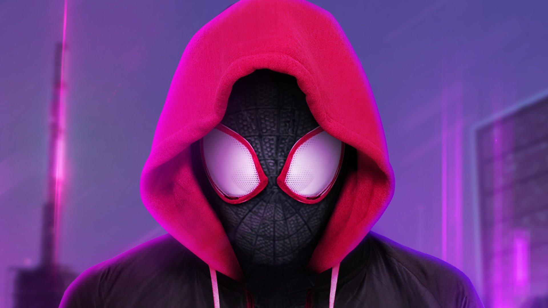 hiding, unrecognizable person, front view, Morales, one person, close-up, human face, Spider-Verse, human body part, headshot, man, pink color, mid adult, HD Wallpaper