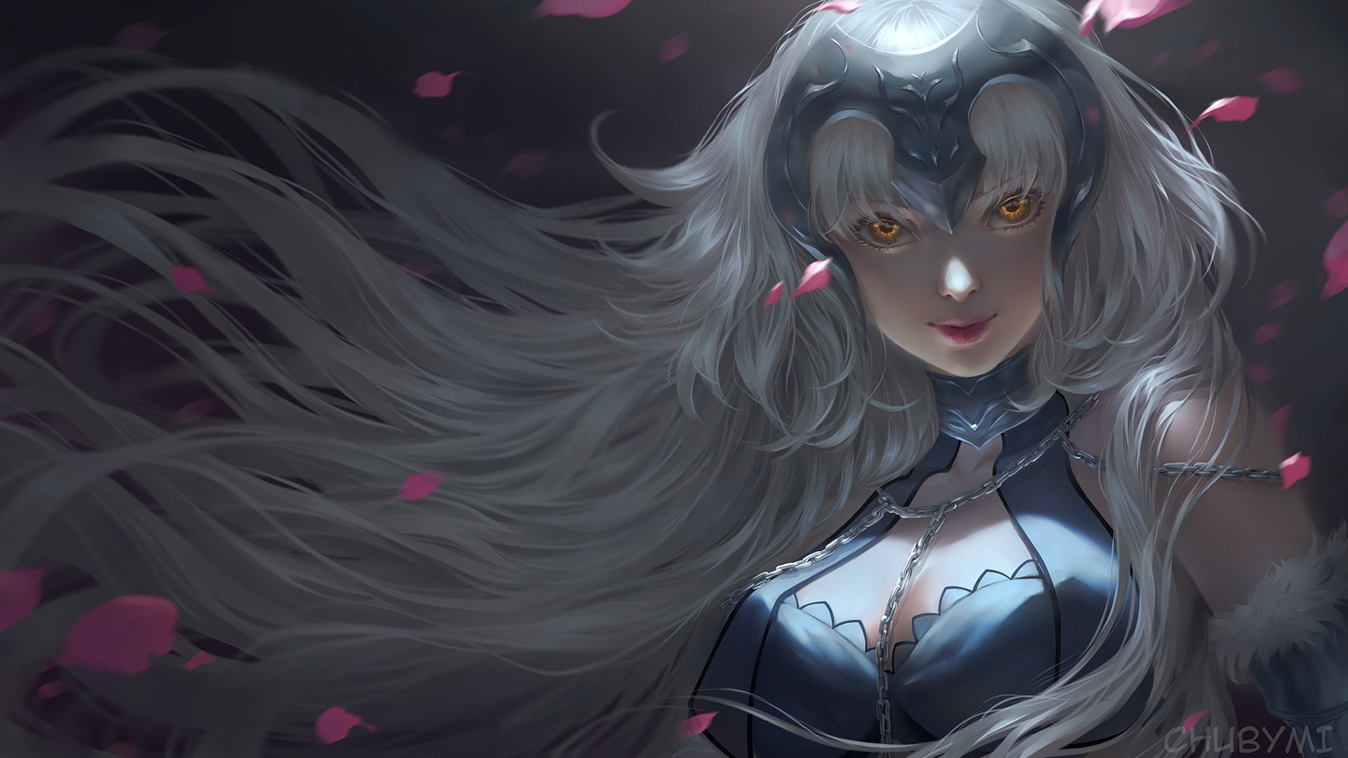 Avenger (Fate/Grand Order), hair, petals, Fate Series, lifestyles, illustration, festival, character, Fate/Grand Order, long hair, disguise, costume, realistic, HD Wallpaper