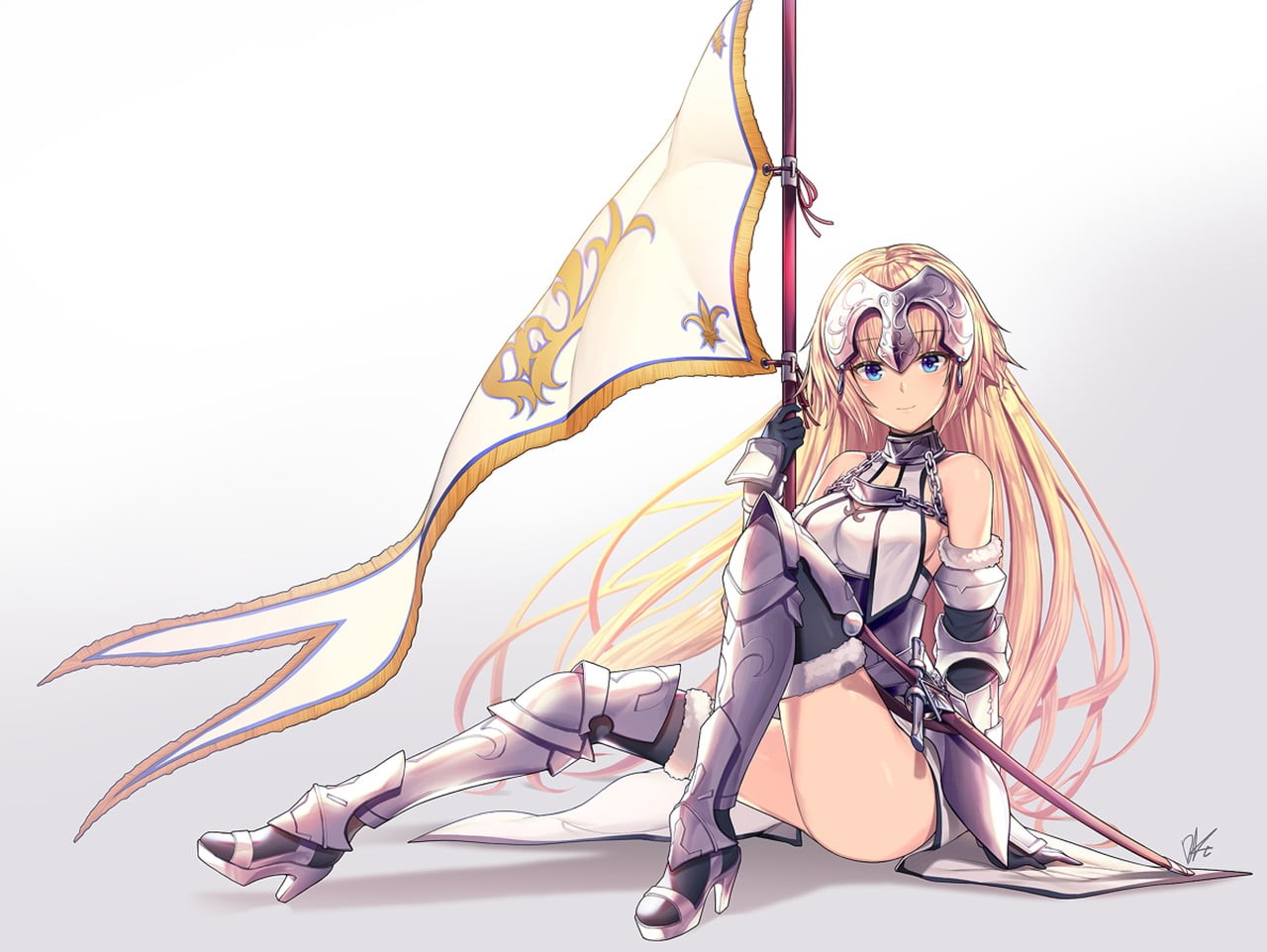 spear, technology, character, Fate/Grand Order, adult, Jeanne dArc, sword, full length, indoors, human body part, hair, 720P, fashion, anime girls, young adult, HD Wallpaper