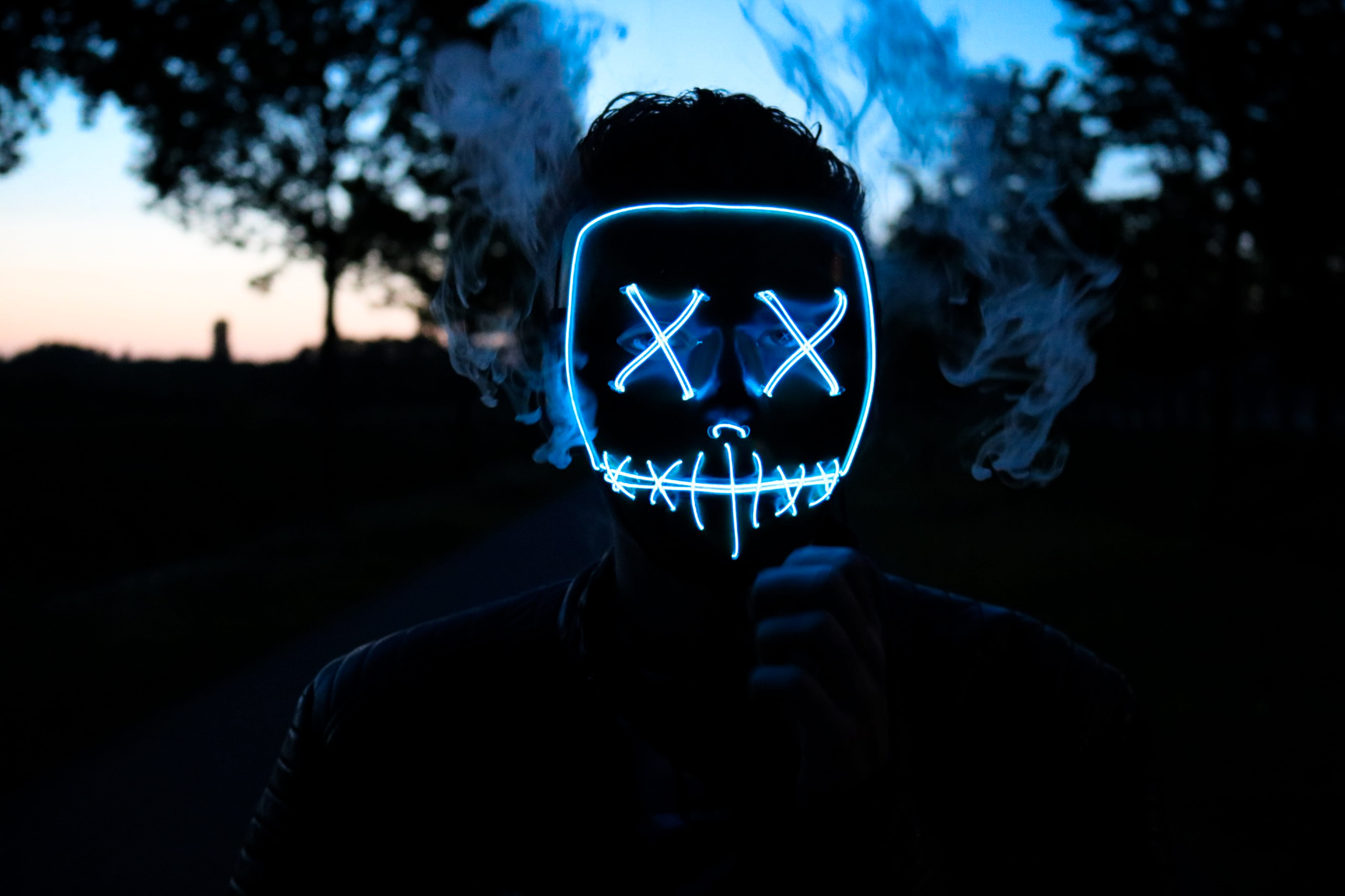 front view, communication, nature, s, person, transportation, head, one person, hair, face, obscured face, long road, blue, drawing, smile, 5K, man, outdoors, HD Wallpaper