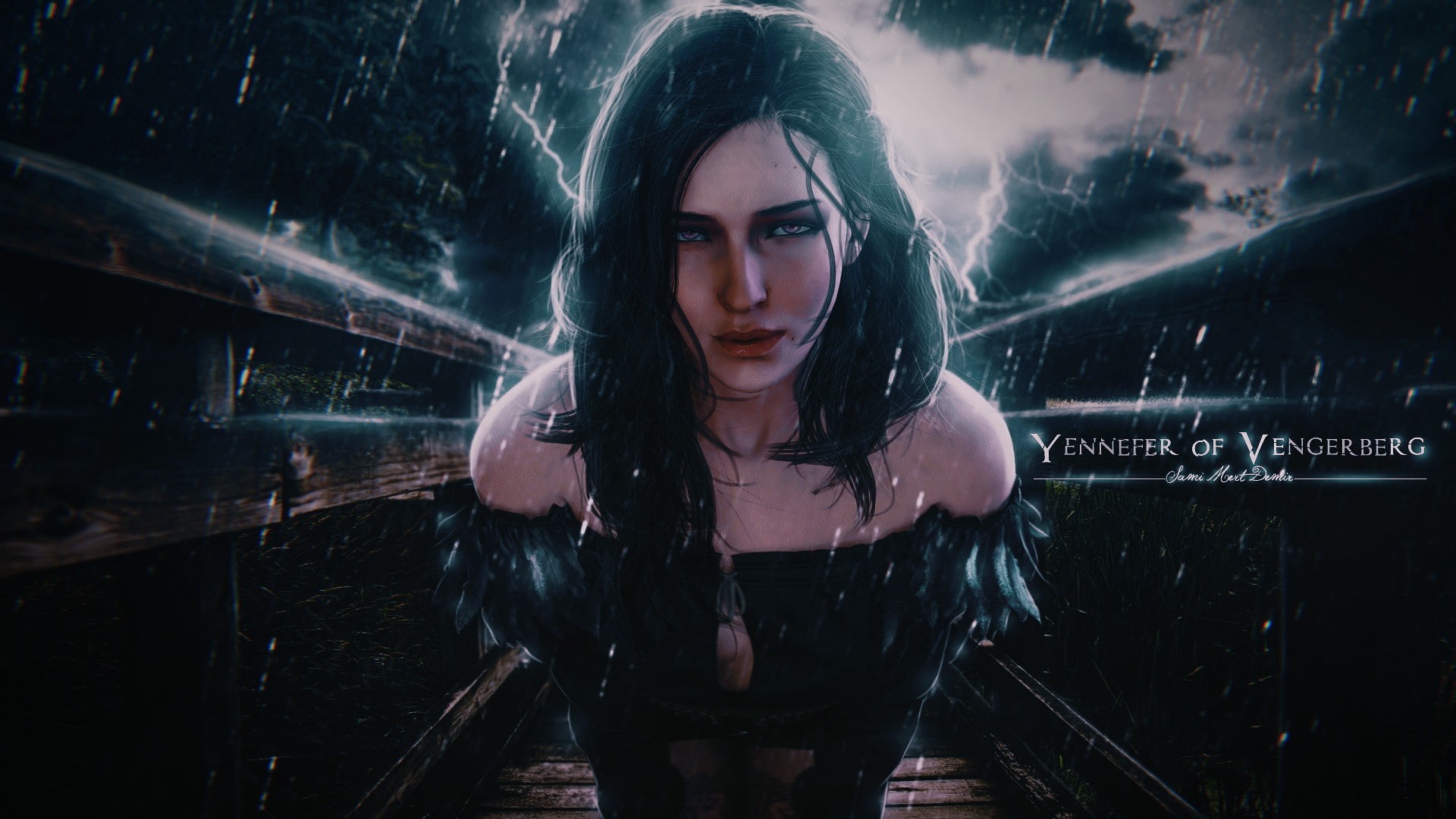 photo manipulation, The Witcher 3: Wild Hunt, vid, px, hd, x, rain, girl, 1920x1080 px, Video Games, fantasy girl, hunt, 1080P, photo, lightning, The Witcher, HD Wallpaper