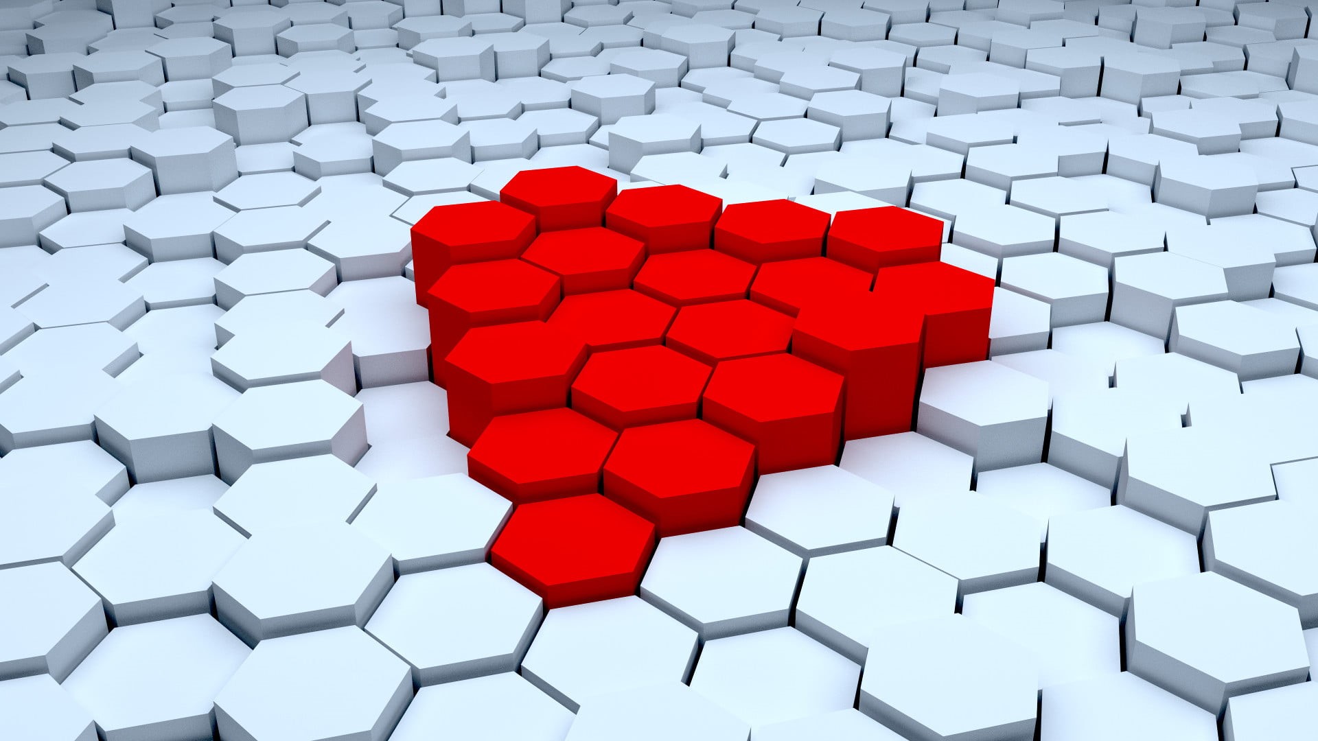 technology, 3D, indoors, shape, pattern, full frame, hexagon, red, industry, metal, connection, no people, design, abstract, repetition, close-up, silver colored, HD Wallpaper