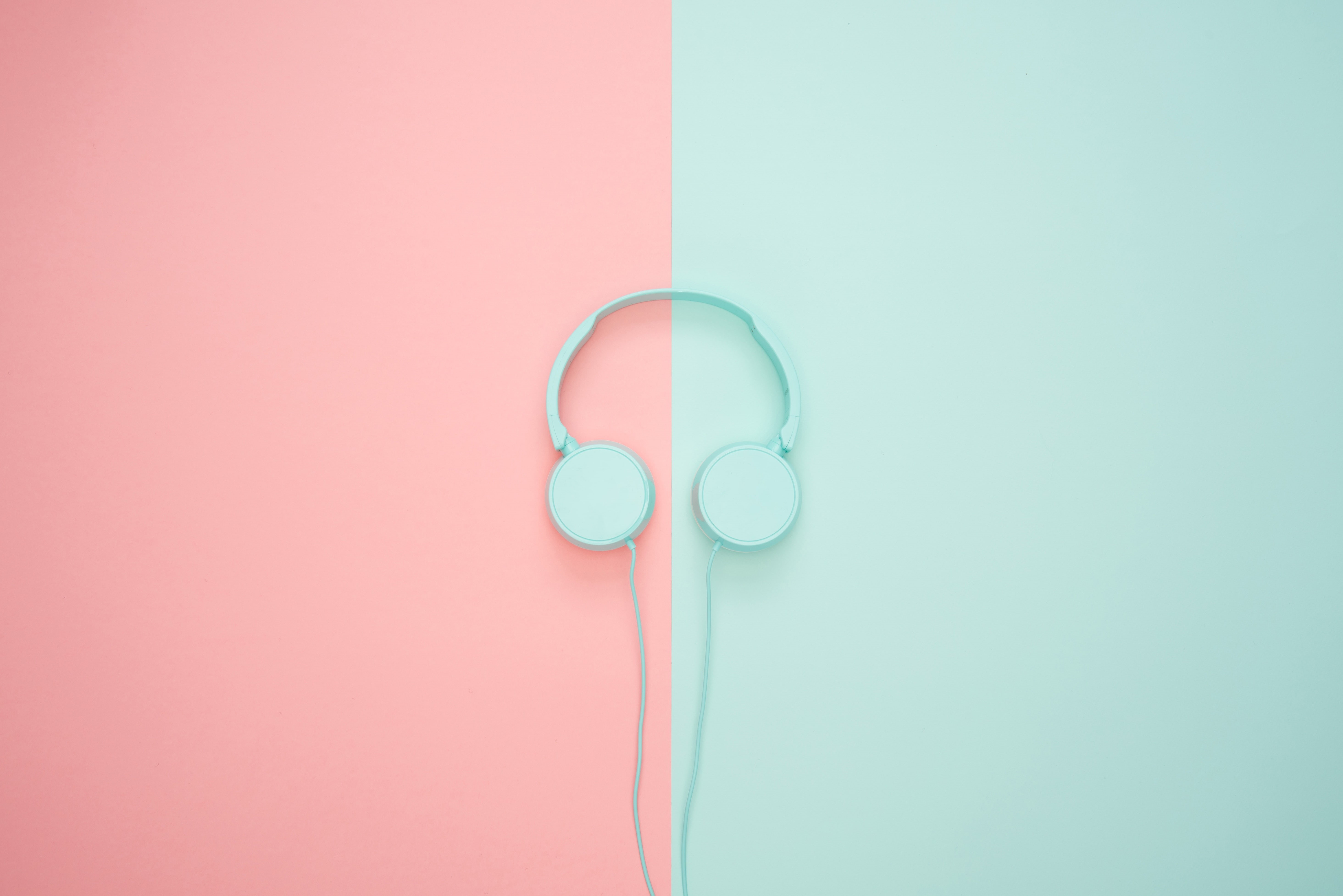 pastel, pink, minimalism, 5K, headphones, HD Wallpaper