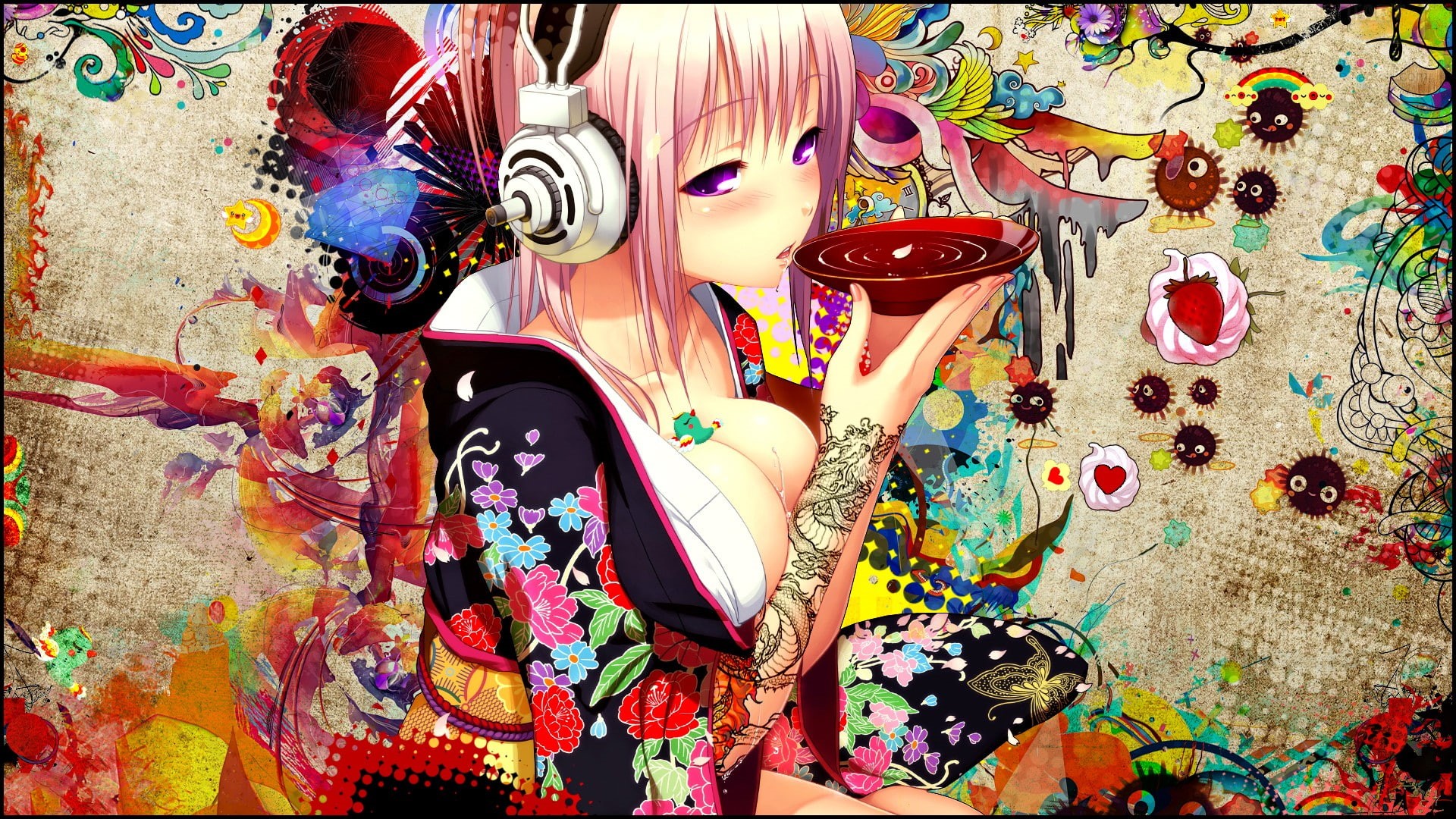 headphones, anime girls, japanese, anime, hair, japanese girl, colorful, girls, girl, 1080P, short, short hair, HD Wallpaper