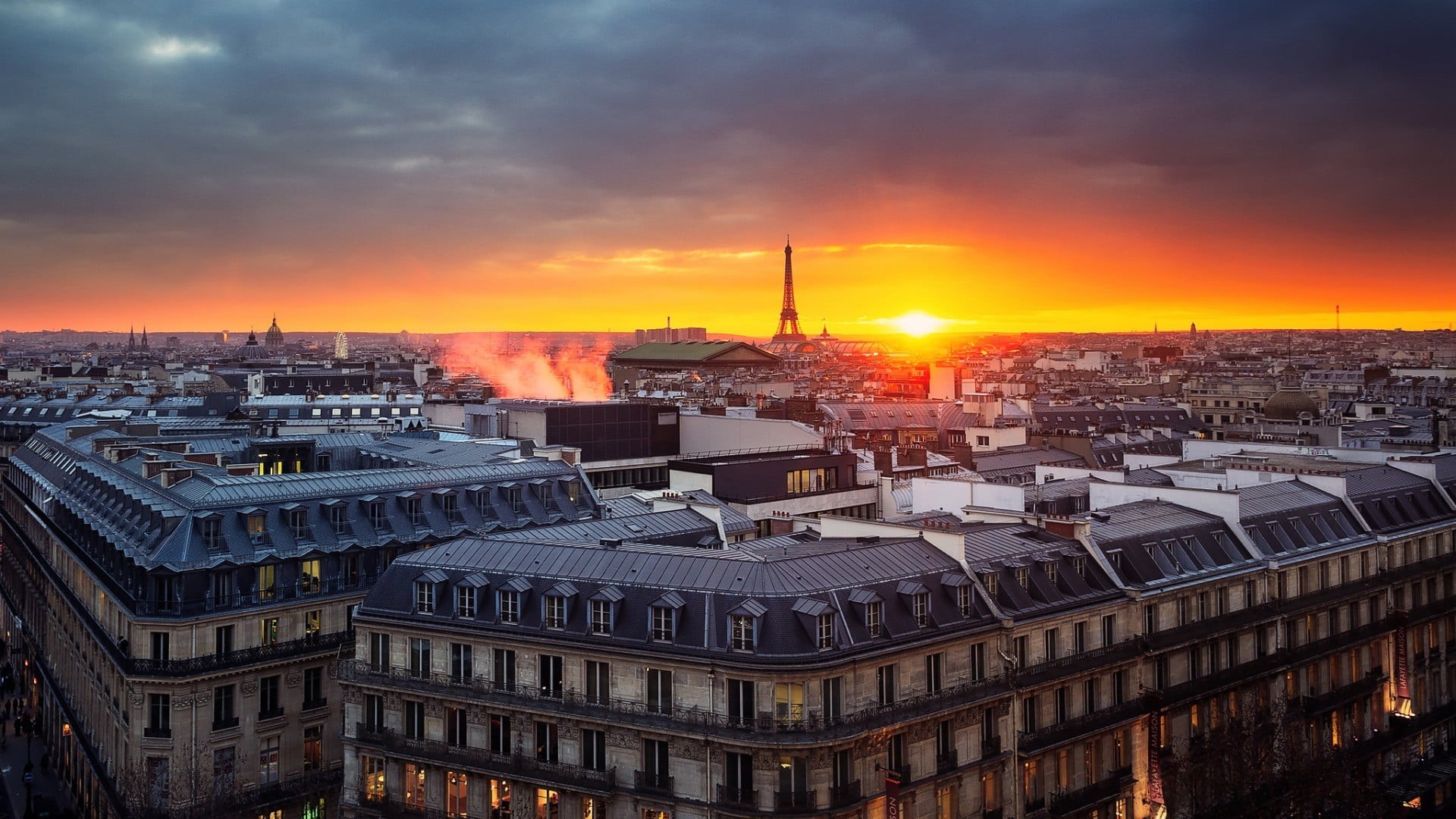 sky, tower, evening, window, orange color, sunset, cityscape, city, building, built structure, nature, sun, outdoors, high angle view, rooftops, Eiffel Tower, HD Wallpaper