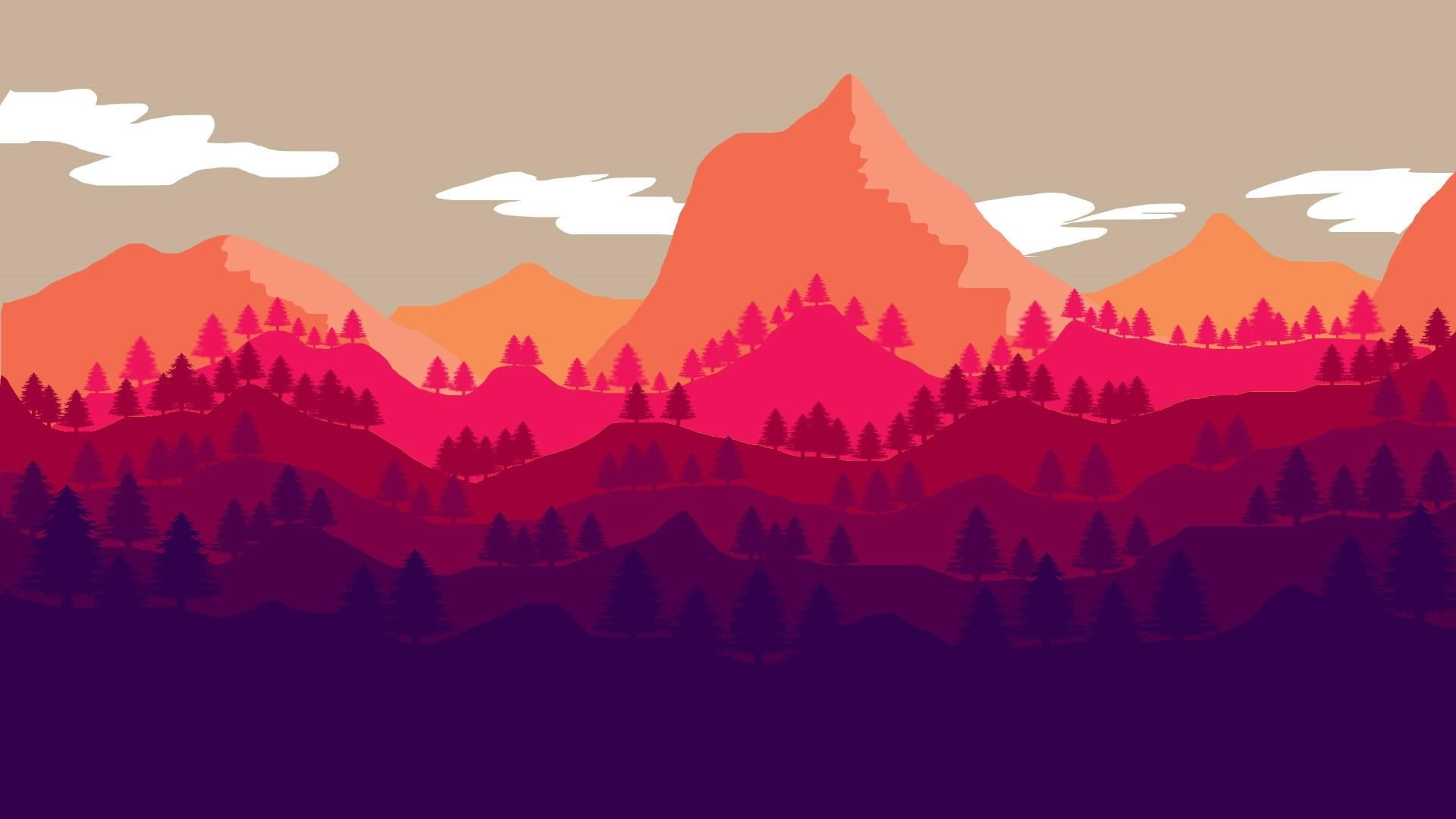 artwork, art, illustration, silhouette, flying, red, outdoors, winter, tree, architecture, material design, scenics - nature, sky, environment, no people, HD Wallpaper