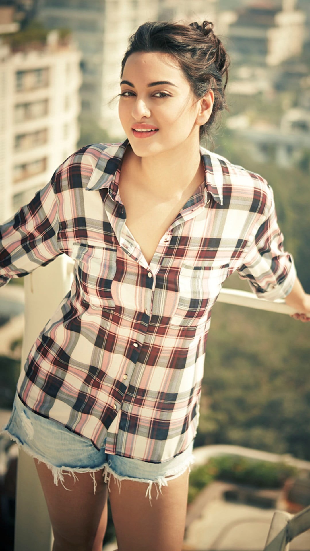 women, actress, bollywood, Sonakshi Sinha, Female Celebrities, red, fashion, plaid, young adult, one person, sonakshi, lifestyles, s, beauty, outdoors, Phone HD Wallpaper