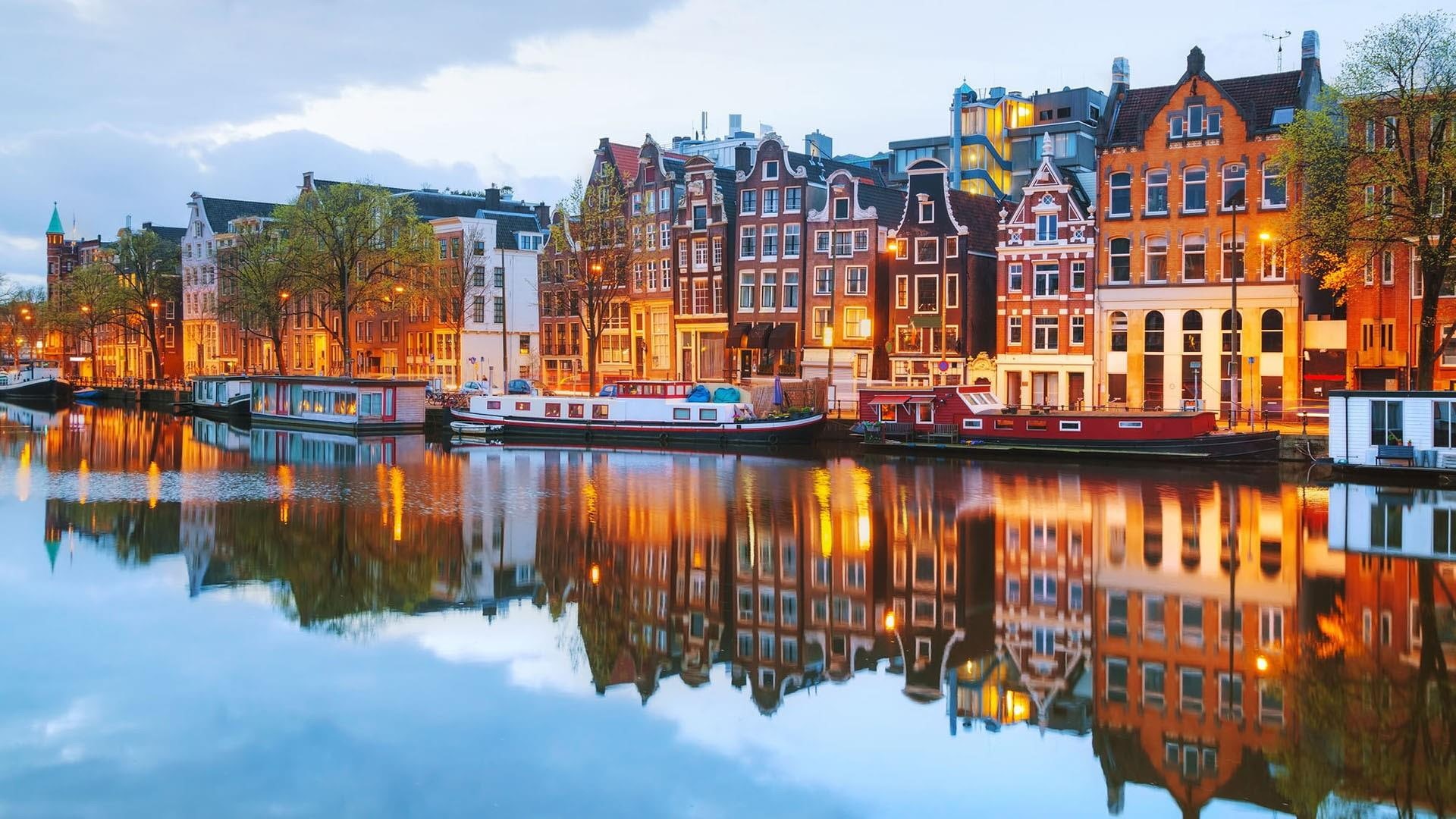 reflection, amsterdam, reflected, canal, water, 1080P, buildings, europe, netherlands, houses, HD Wallpaper
