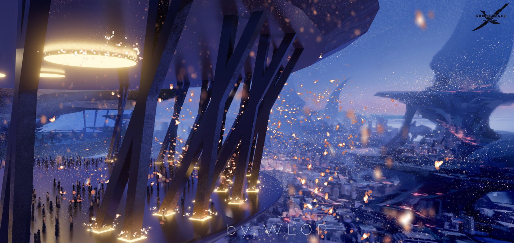 fantasy art, 720P, anime, WLOP, digital art, Ghost Blade, city, HD Wallpaper