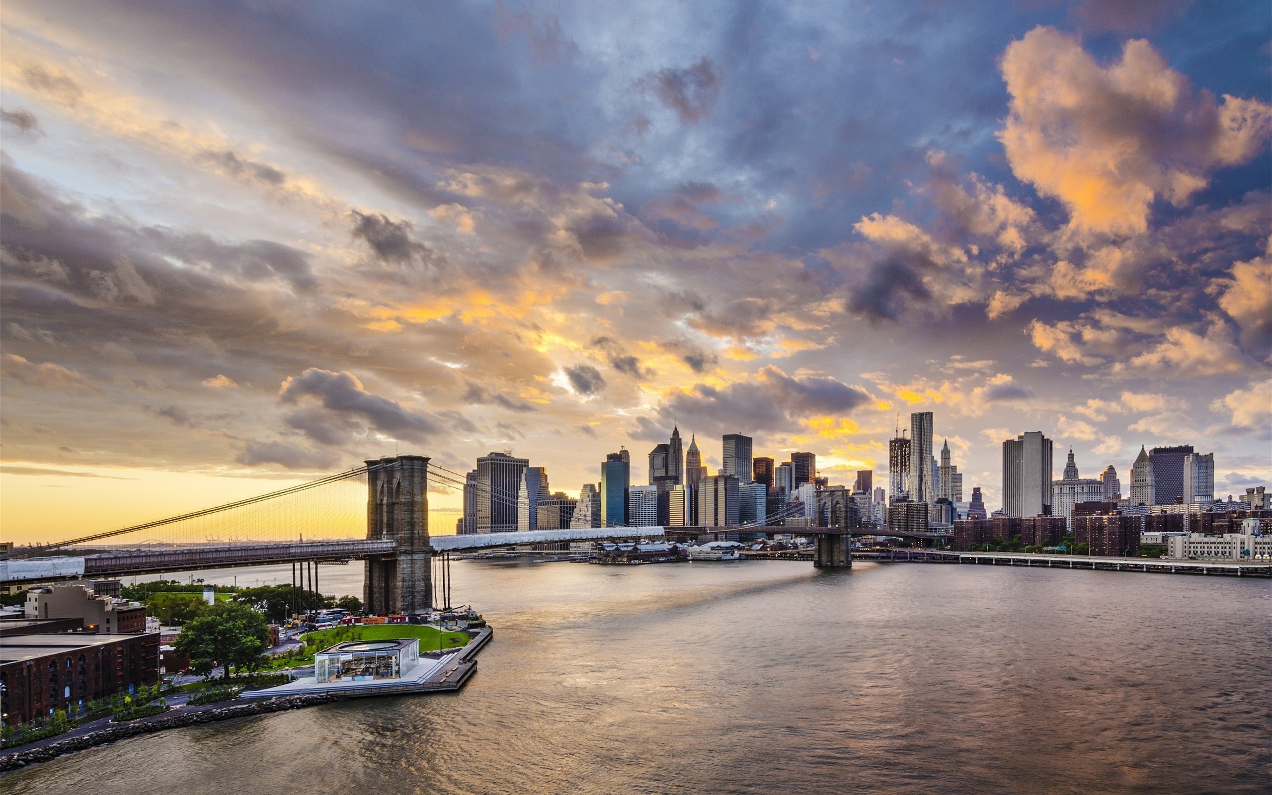 Skyscrapers, Manhattan, Bridge, Brooklyn, York, Clouds, 2K, New, City, HD Wallpaper