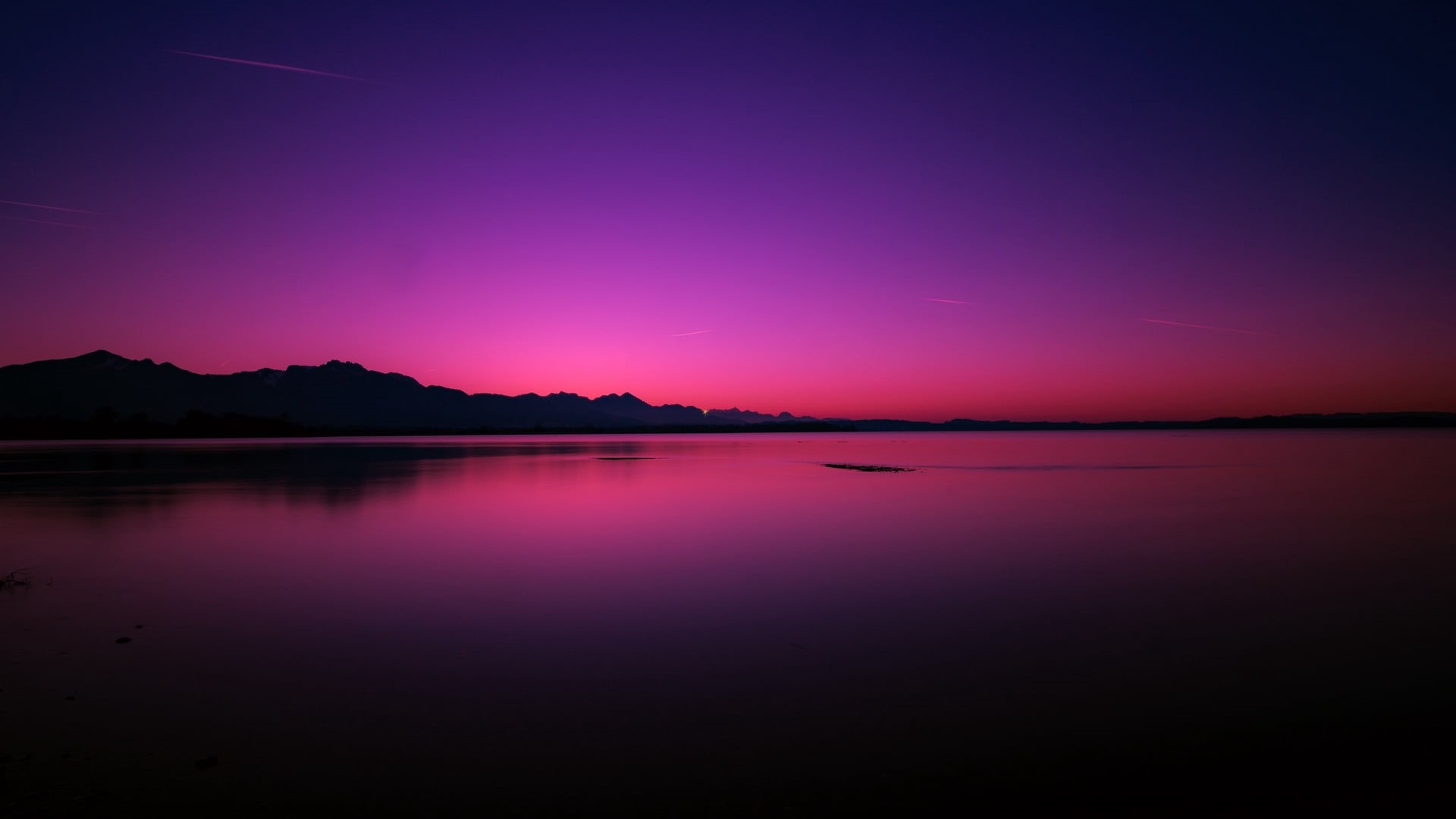 sky, horizon, landscape, tranquil scene, purple, water, beauty in nature, lake, night, tranquility, sunset, scenics - nature, photography, nature, silhouette, HD Wallpaper