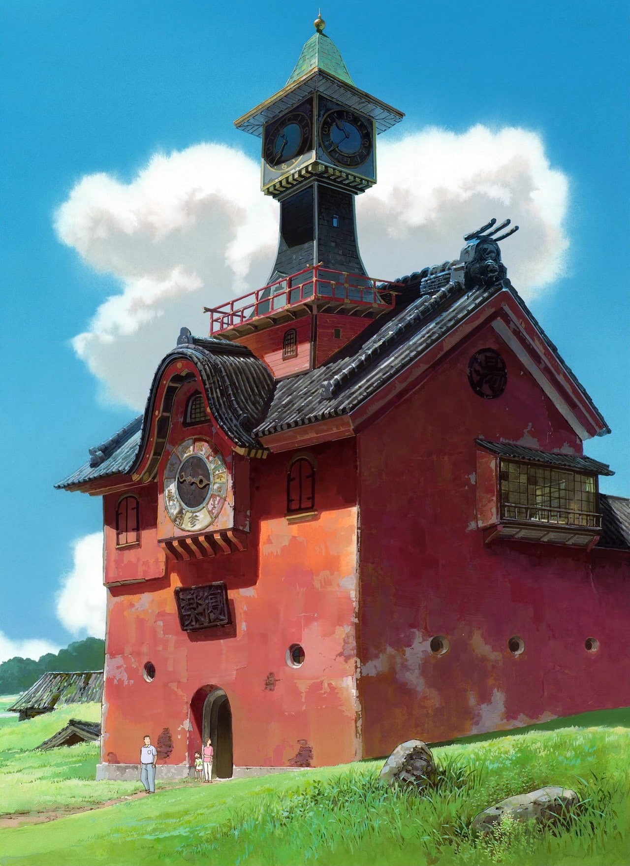 travel destinations, nature, sky, 720P, day, history, tower, antique, no people, Studio Ghibli, building exterior, outdoors, clock, time, landscape, cloud - sky, Phone HD Wallpaper