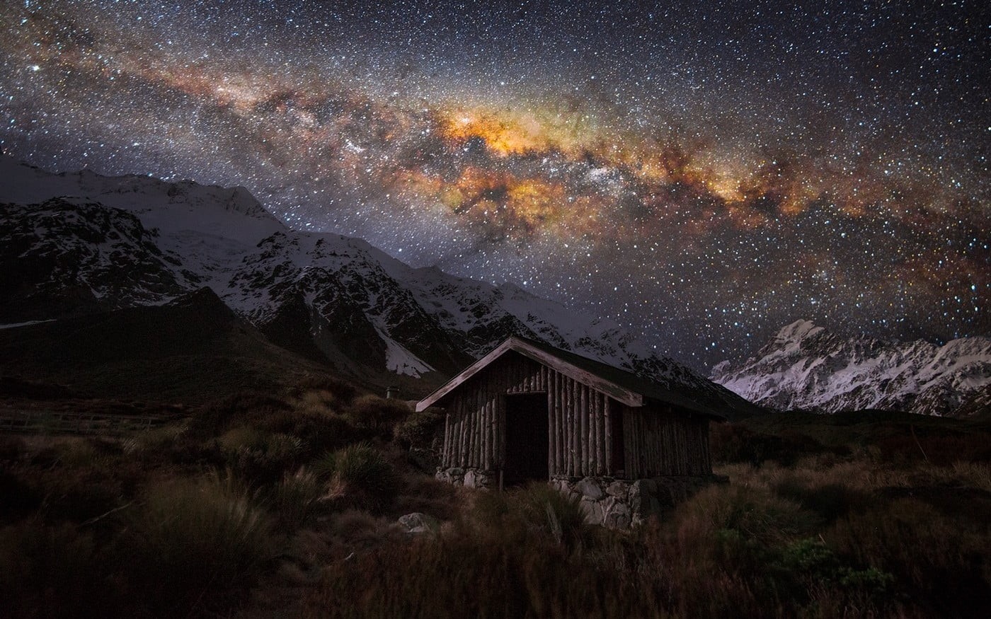 sky, universe, star - space, architecture, no people, hut, New Zealand, infinity, beauty in nature, starry night, building exterior, 720P, mountain, HD Wallpaper
