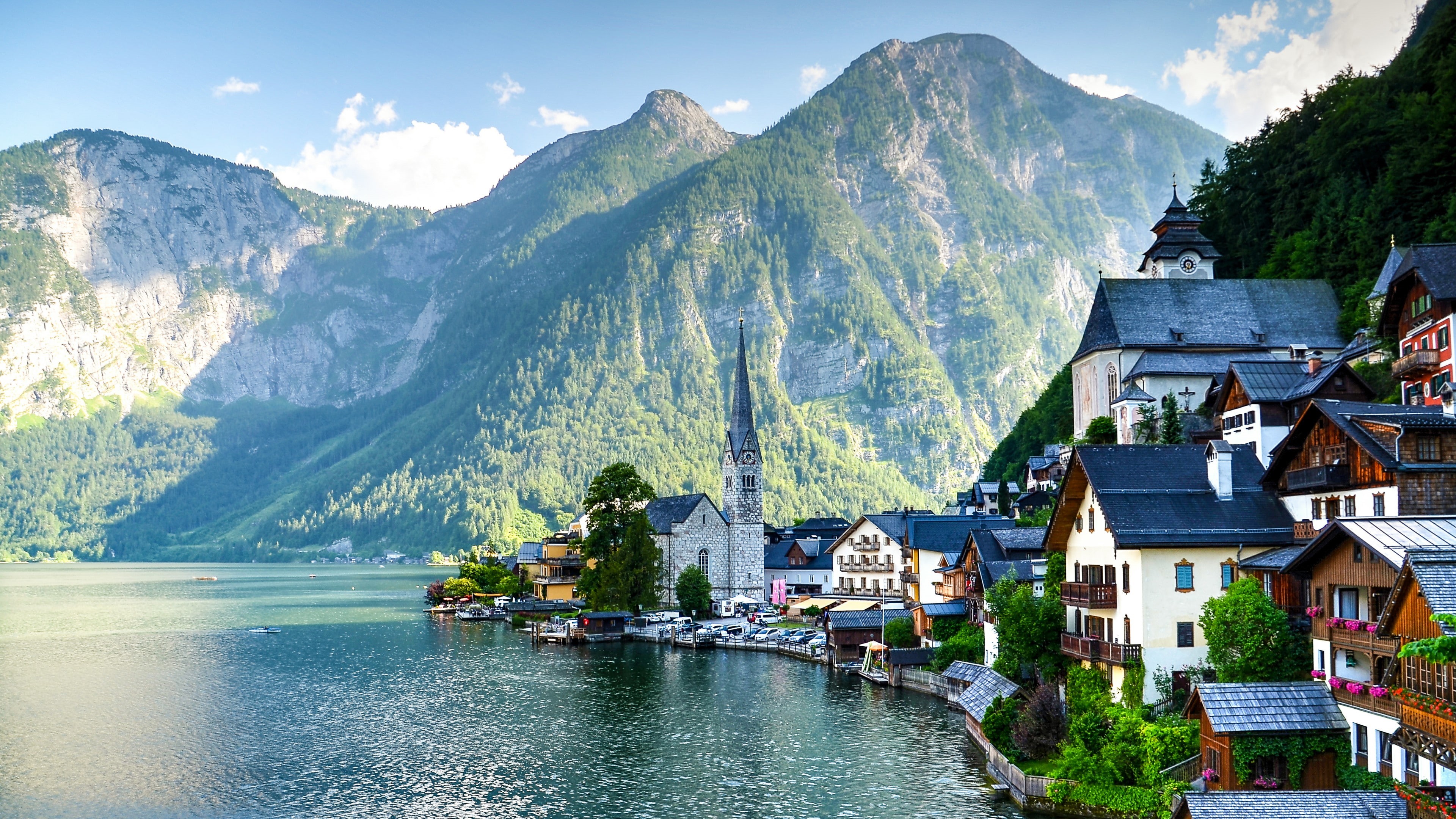 hallstatter see, upper austria, alps, mountain, europe, hallstattersee, sky, austria, nature, mountain lake, 4K, tourism, mountain village, mount scenery, HD Wallpaper