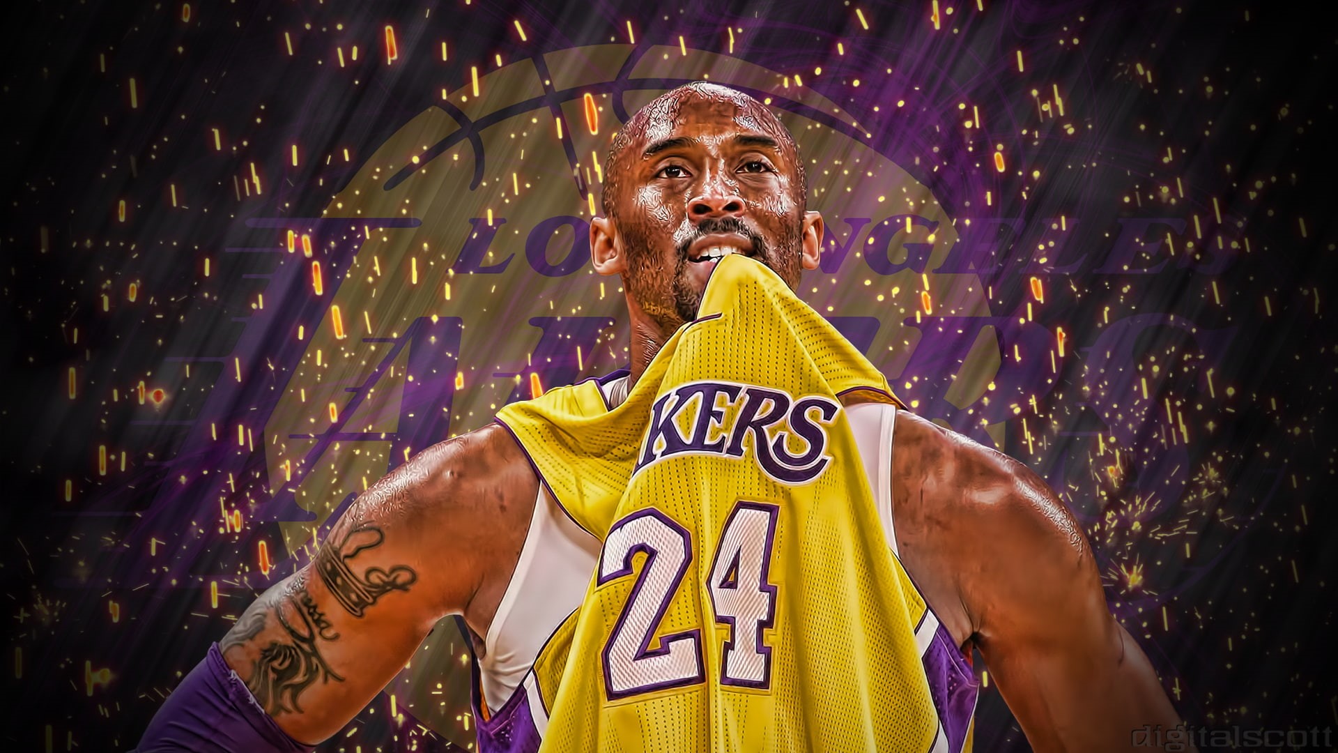 kobe bryant  computer, looking, adult, fan - enthusiast, 1080P, sport, mature men, yellow, men, males, soccer, night, emotion, waist up, people, team sport, HD Wallpaper