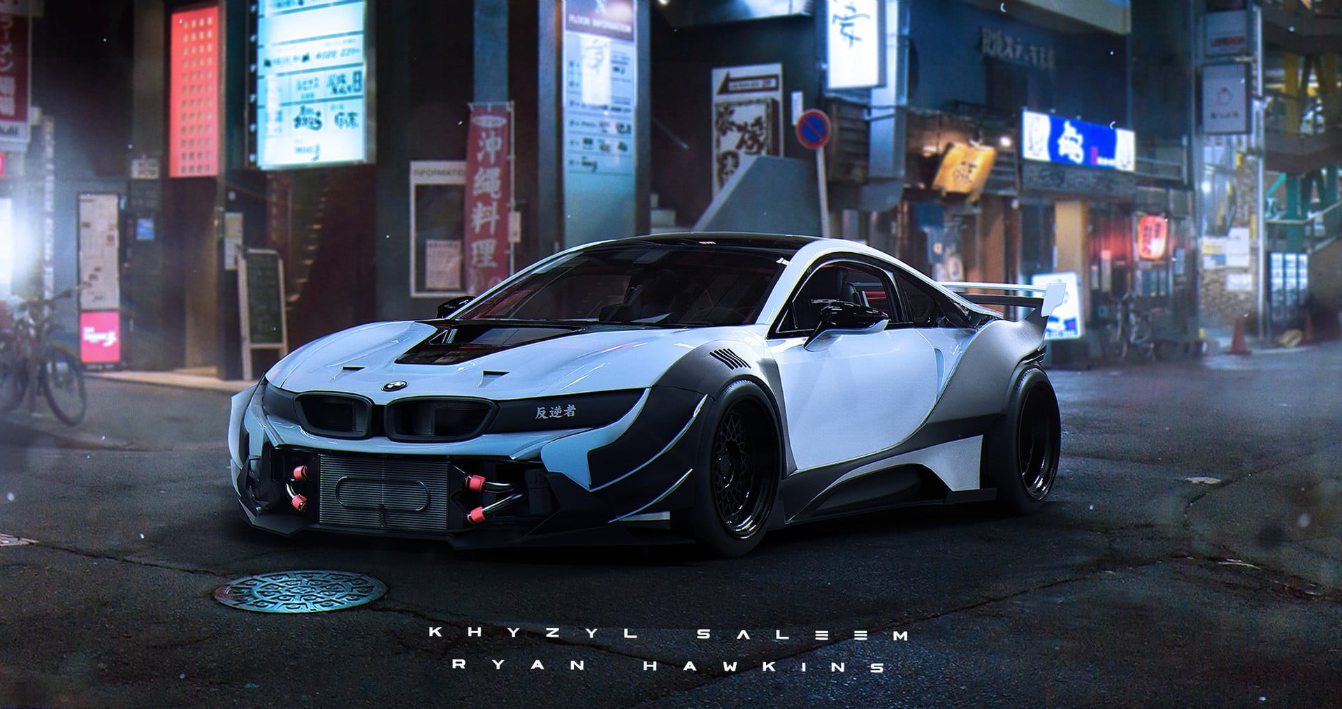 illuminated, Khyzyl Saleem, white, taxi, black, incidental people, bmw, built structure, architecture, city, coupe, BMW i8, building exterior, city life, HD Wallpaper