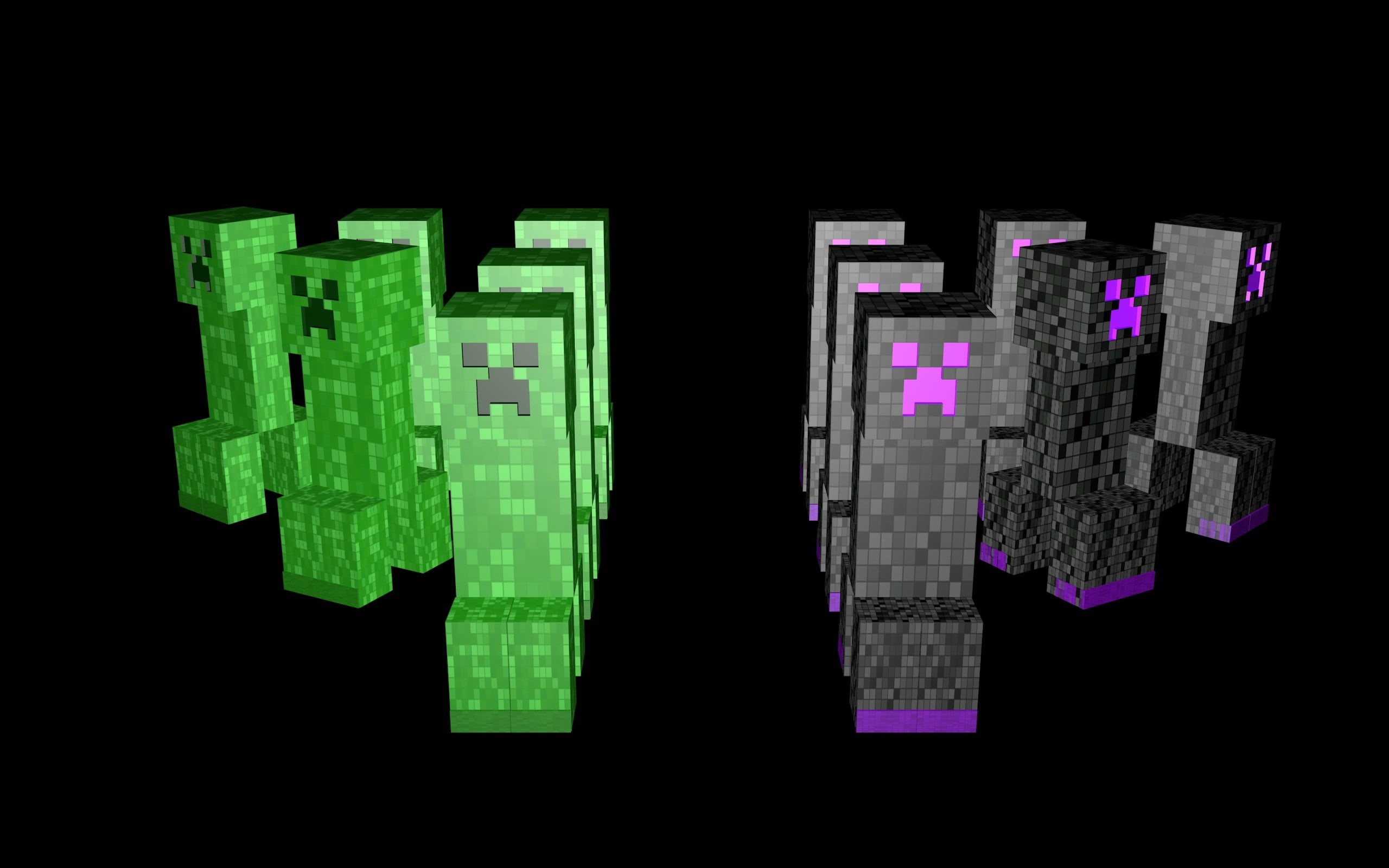 technology, multi colored, pattern, built structure, green color, number, close-up, black background, Minecraft, 2K, building, studio shot, HD Wallpaper