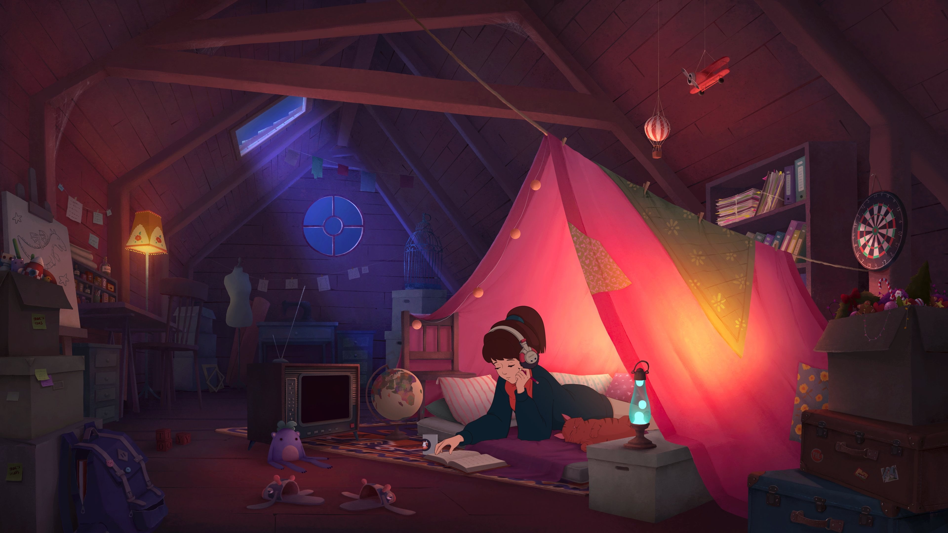 LofiGirl, artwork, tent, LoFi, 4K, interior, HD Wallpaper