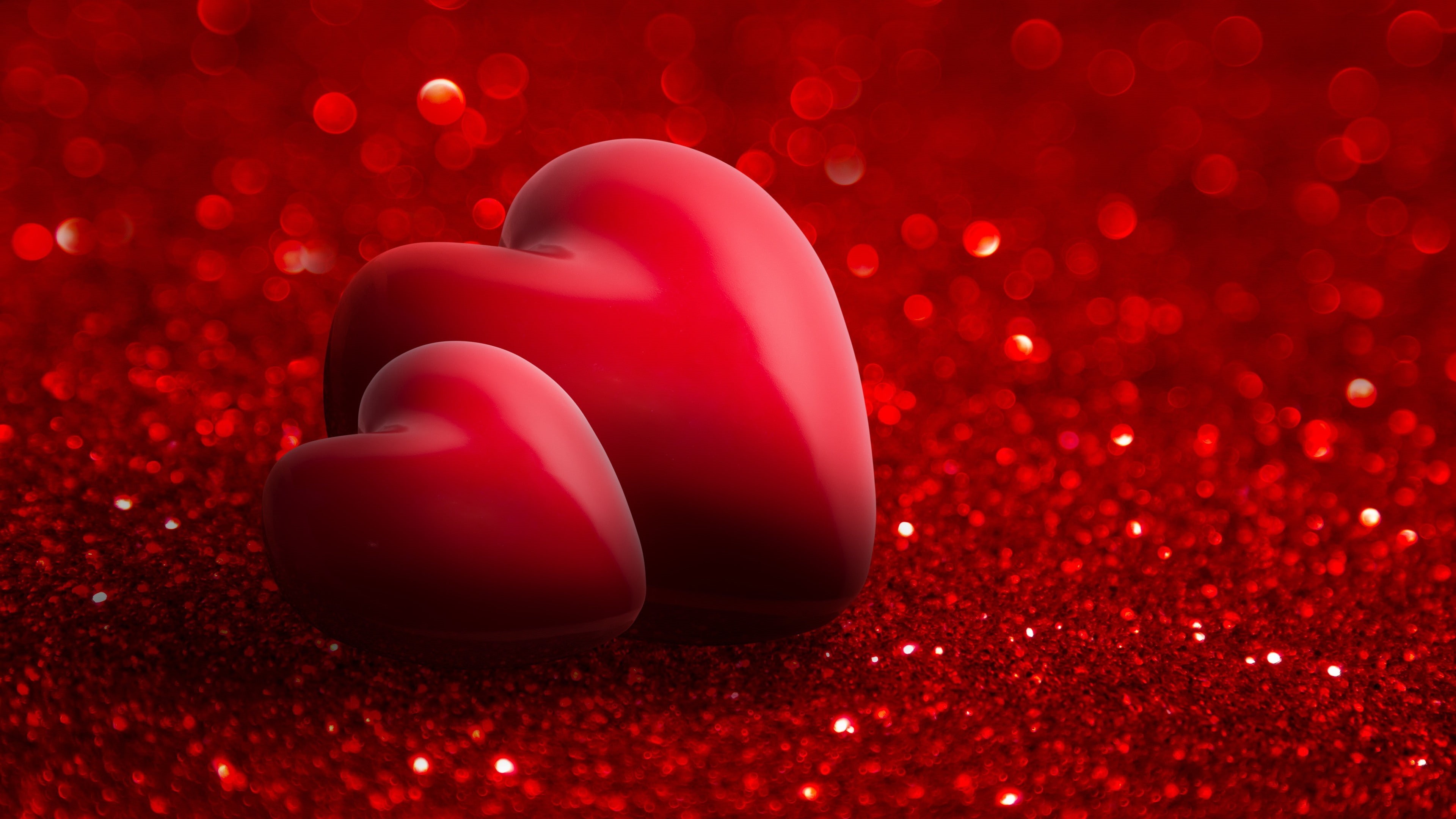 4K, Valentines Day, love image, hearts, red, illustration, 4k, two, heart, HD Wallpaper