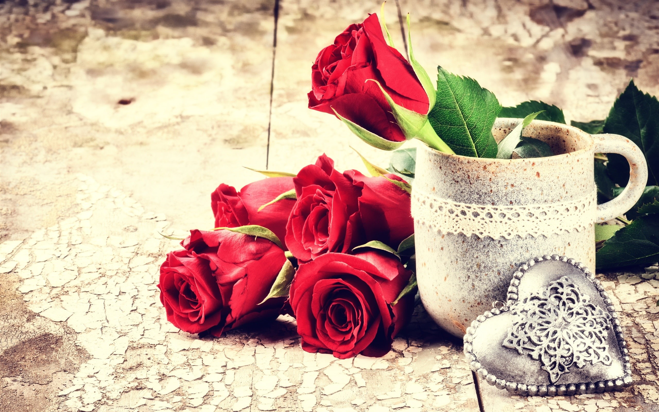 Rose, Red, Cup, Love, Flowers, s, 2K, Day, Hearts, Valentine, HD Wallpaper