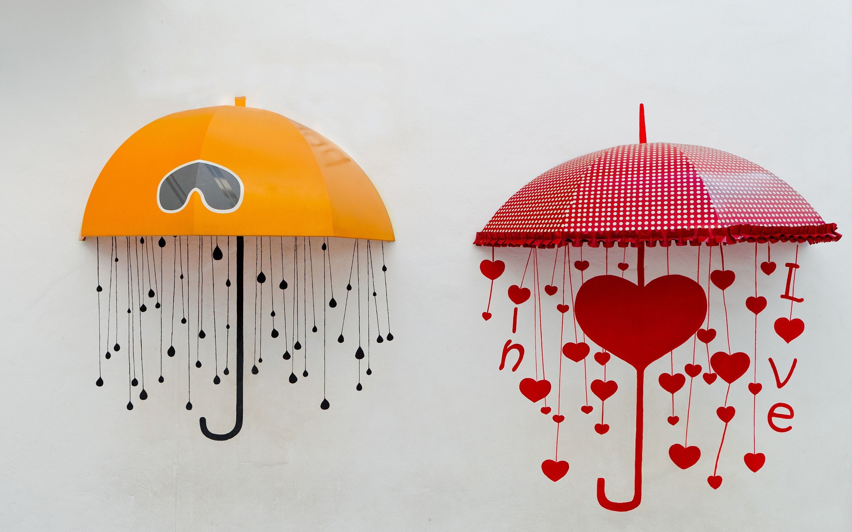 Love, Red, Hearts, Umbrellas, 2K, Yellow, HD Wallpaper