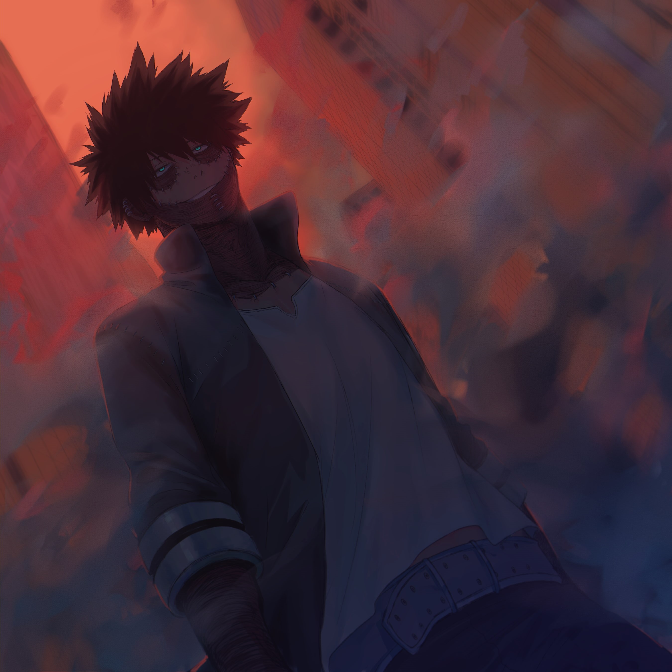 sunset, leisure activity, orange color, green eyes, architecture, night, festival, nature, Anime, digital composite, sky, dabi, one person, dusk, portrait, Phone HD Wallpaper