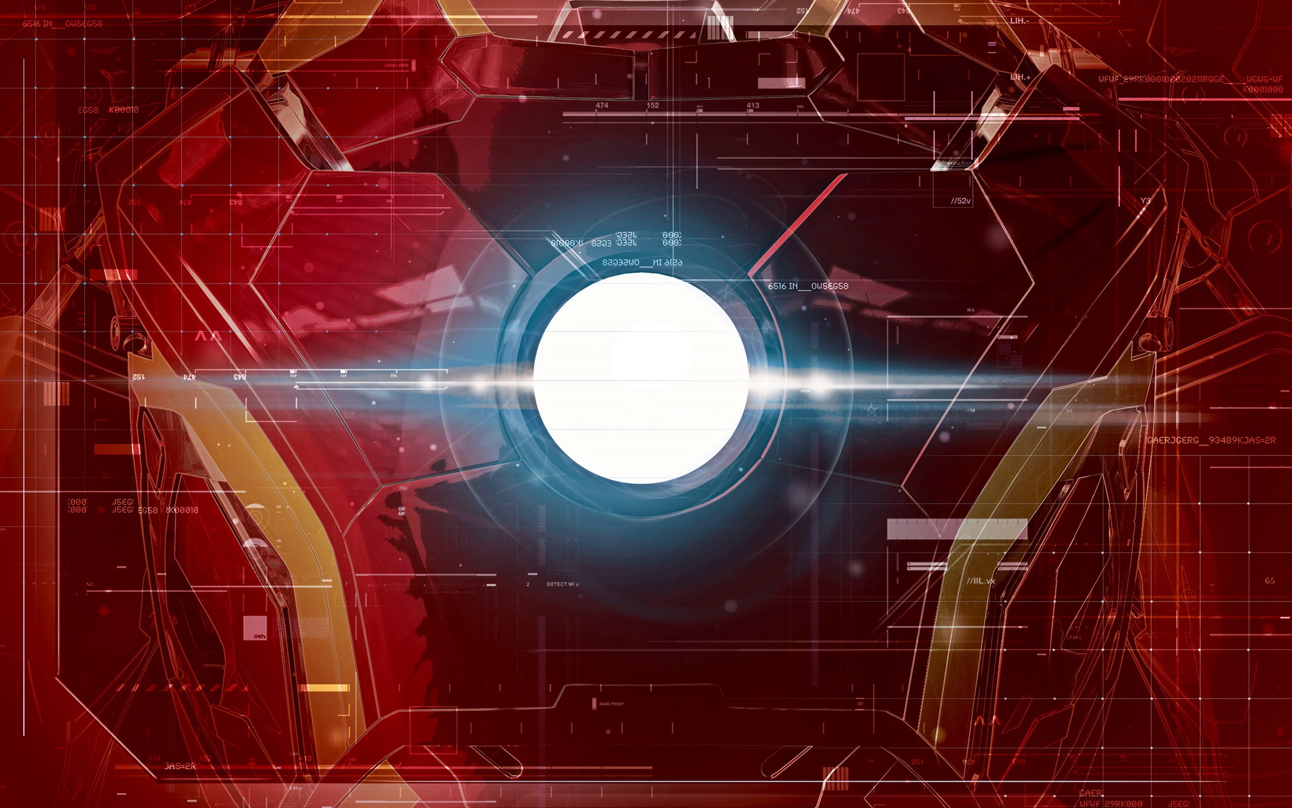 The Avengers, costumes, technology, superhero, interfaces, lines, Marvel Comics, red background, Avengers: Age of Ultron, glowing, 2K, Iron Man, Arc Reactor, HD Wallpaper