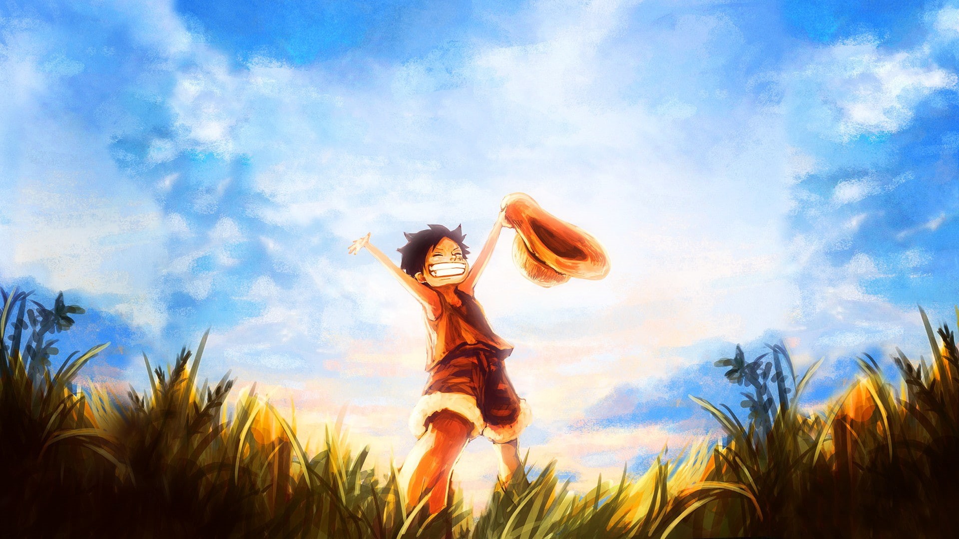 day, adult, plant, women, young women, nature, outdoors, cloud - sky, anime, low angle view, tree, tranquility, beauty in nature, 1080P, young adult, freedom, HD Wallpaper
