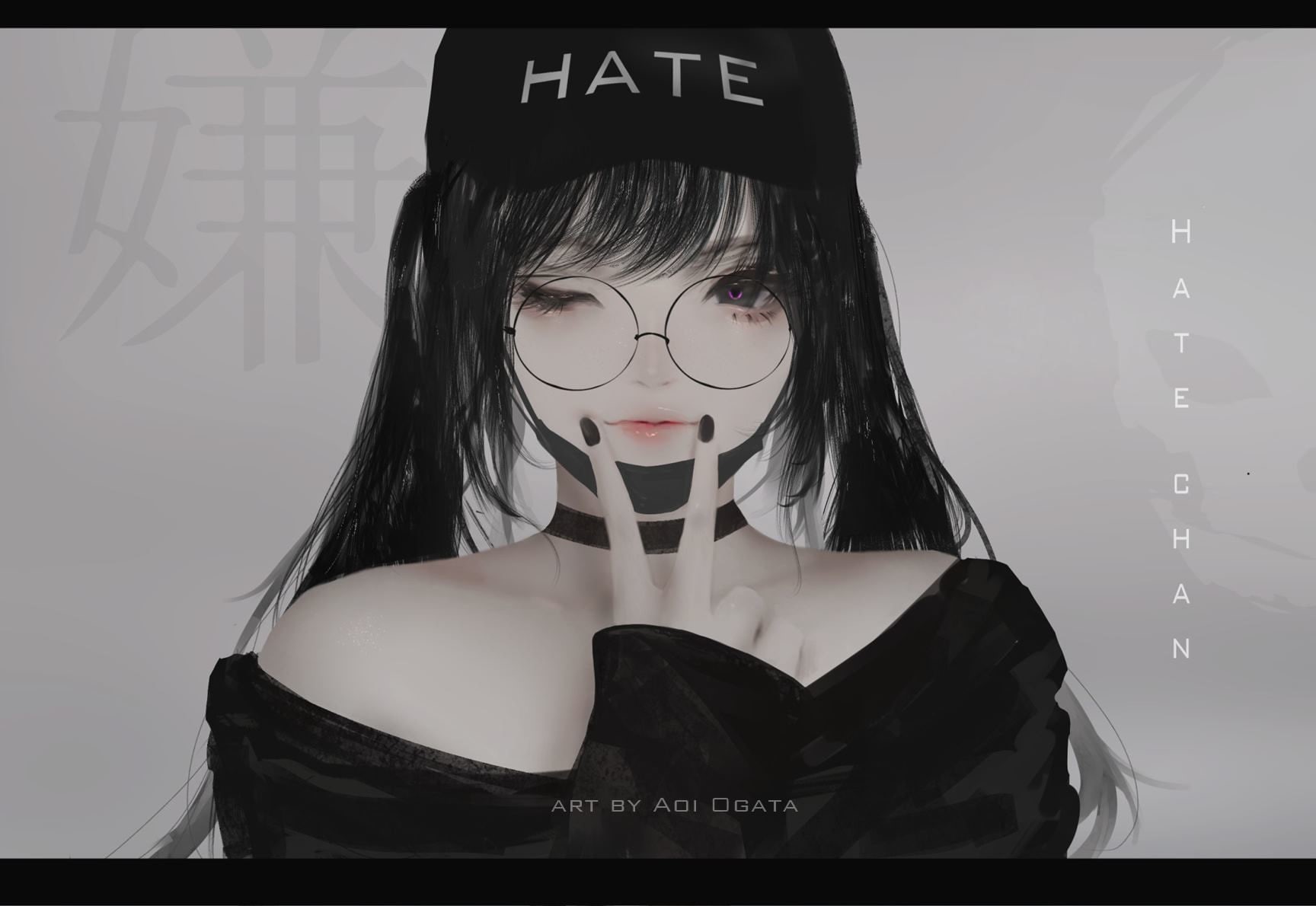 anime girls, women, 720P, painted nails, Aoi Ogata, anime, glasses, Asian, black hair, HD Wallpaper