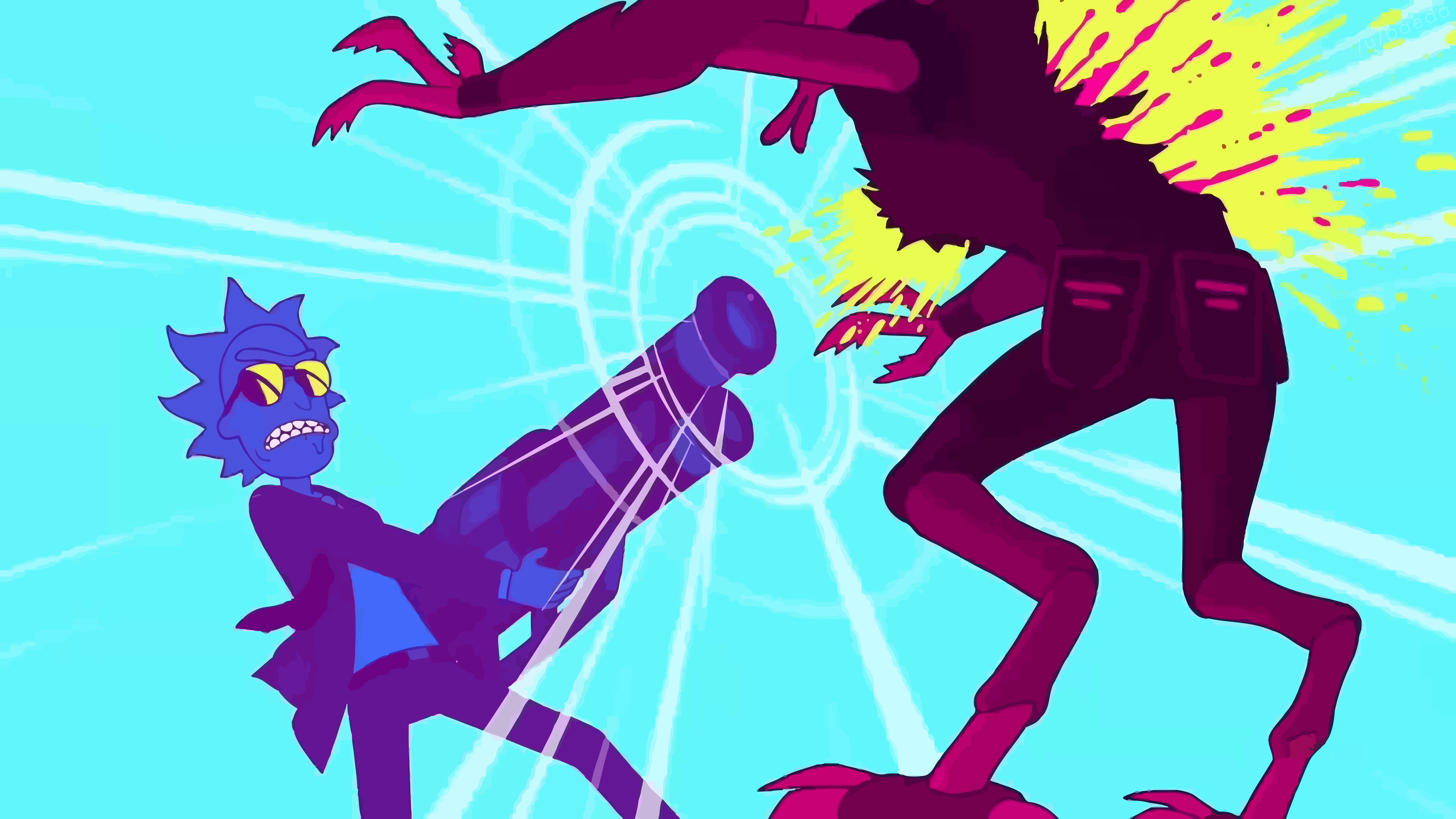 vector graphics, cyan background, Rick and Morty, cyan, Run the Jewels, 8K, HD Wallpaper