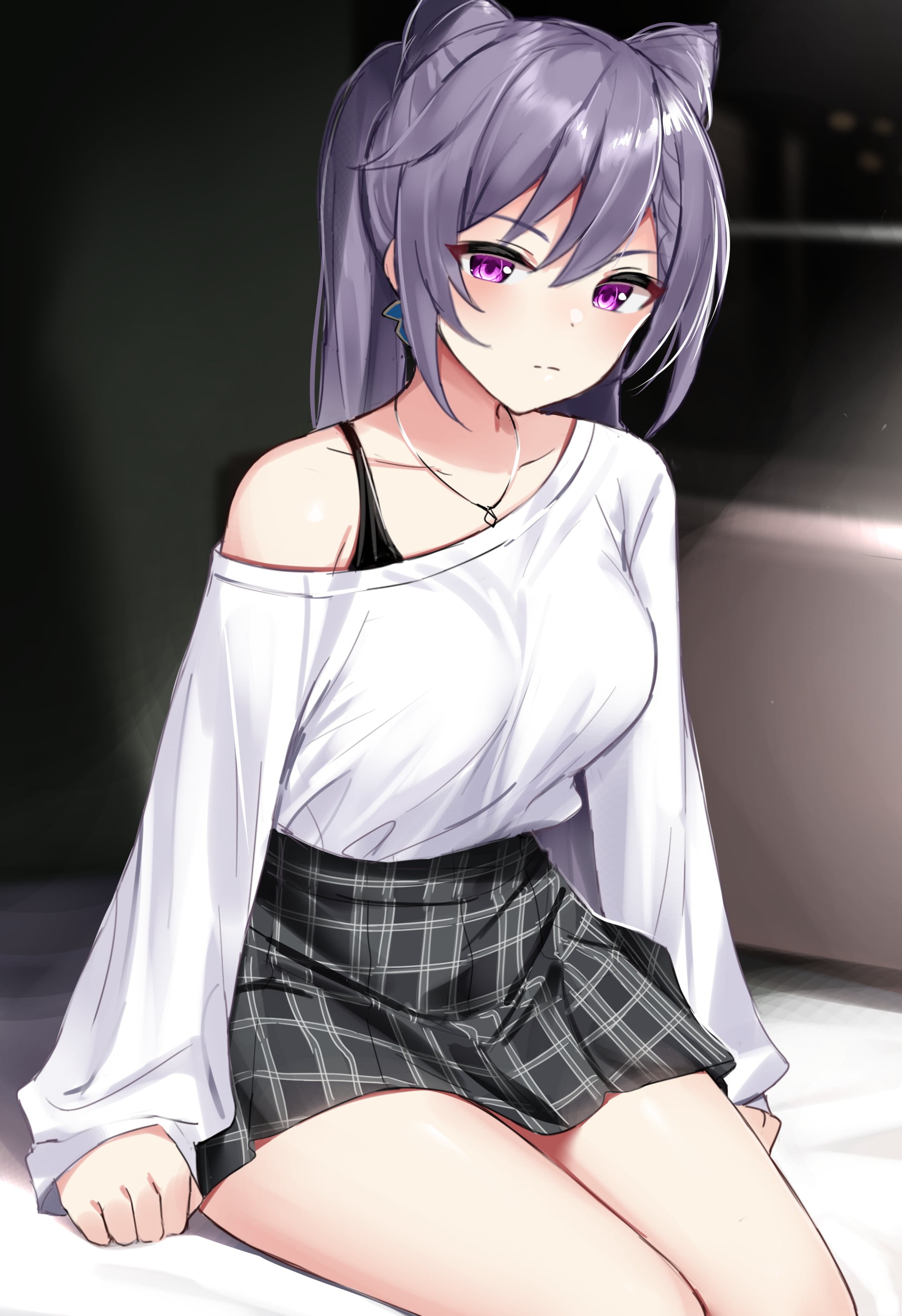 anime girls, skirt, Shengtian, keqing (genshin impact), Genshin Impact, 2K, Phone HD Wallpaper