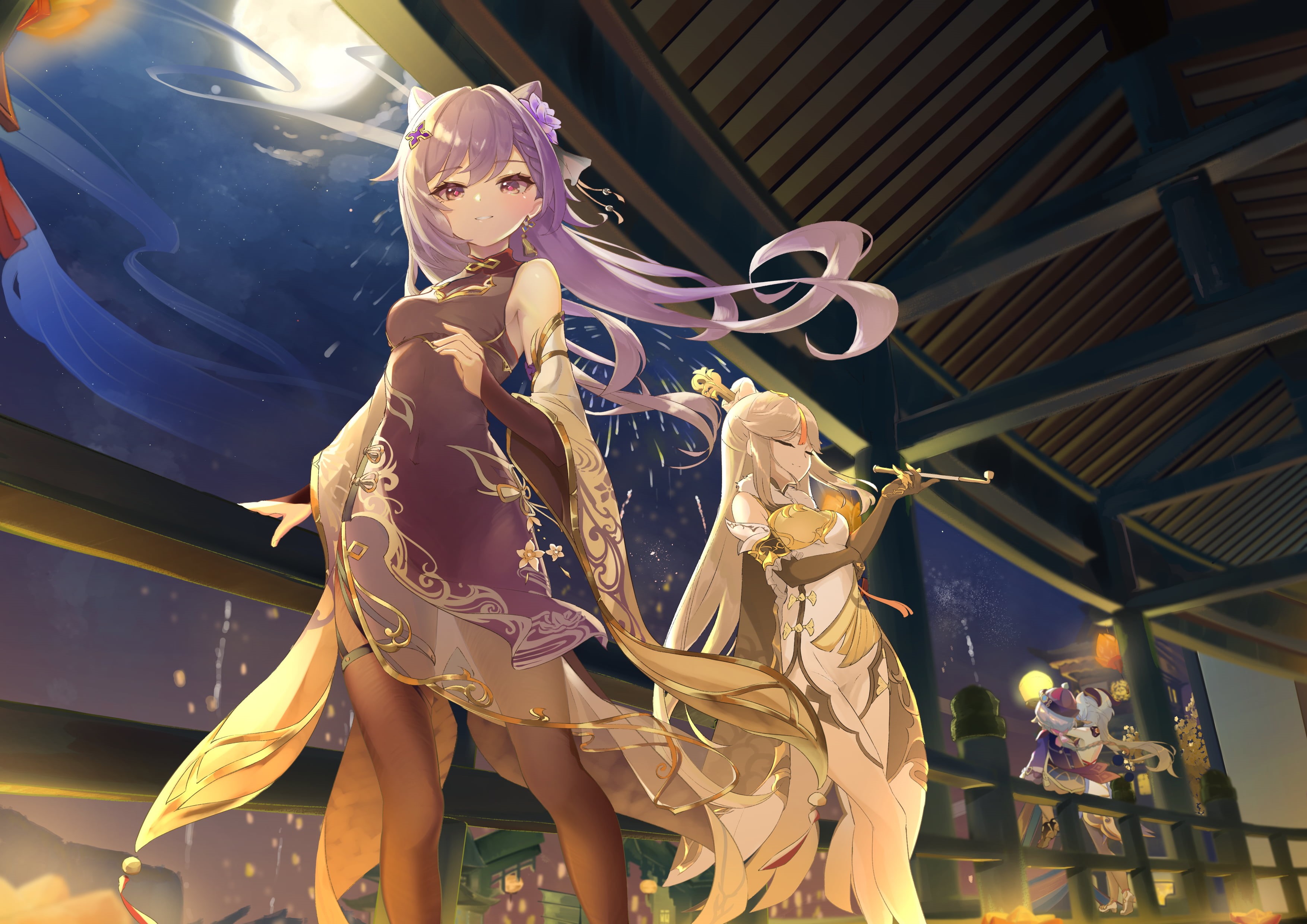 Genshin Impact, keqing (genshin impact), Ningguang (Genshin Impact), 2K, anime girls, HD Wallpaper
