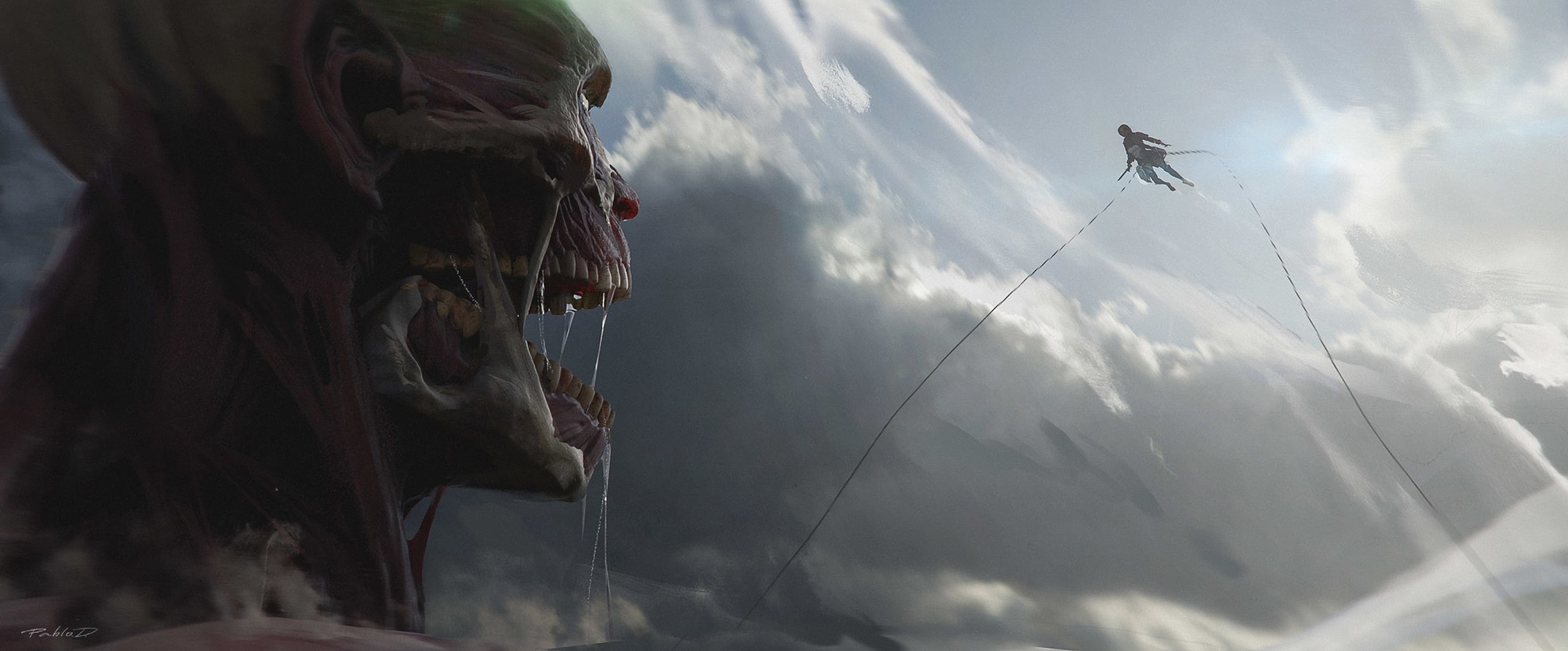 2K, Attack On Titan, Mikasa Ackerman, Anime, Colossal Titan, HD Wallpaper