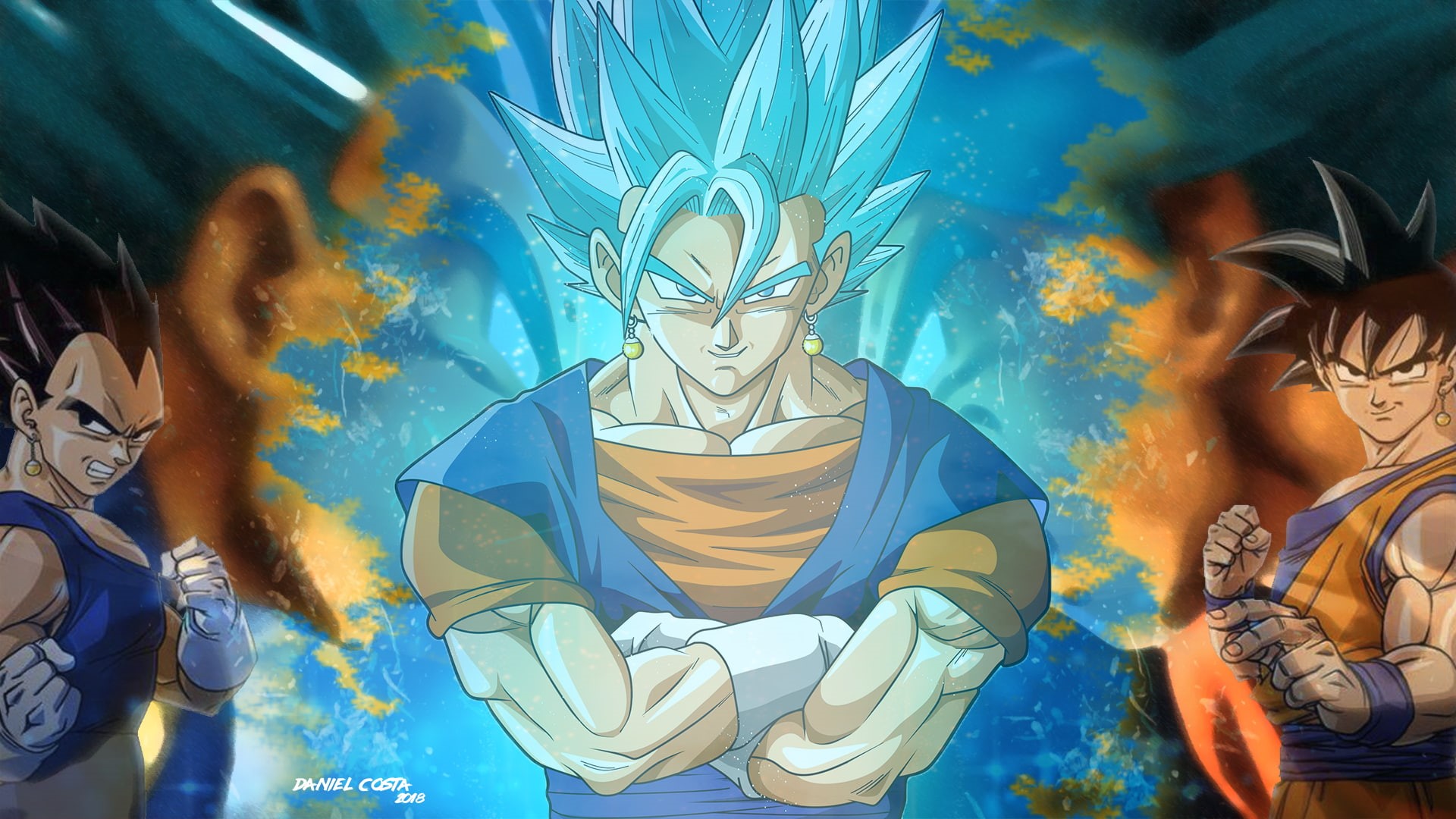 illustration, real people, adult, Vegito, men, architecture, human representation, Dragon Ball, illuminated, leisure activity, outdoors, people, lifestyles, HD Wallpaper