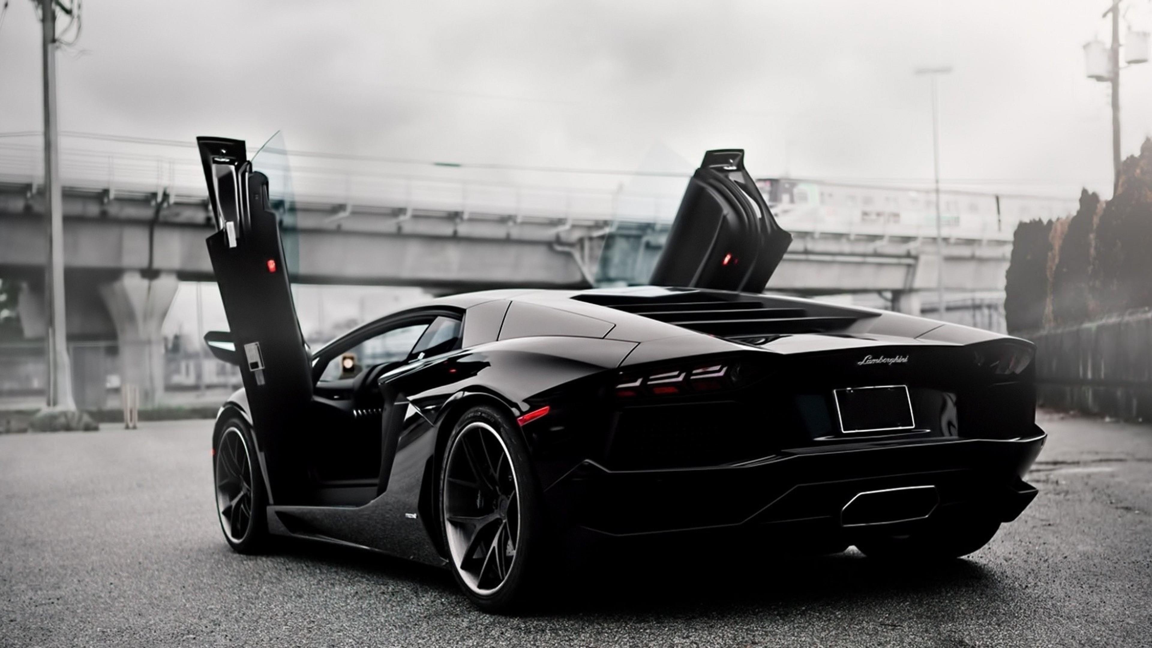 black, 4K, aventador, lamborghini, dream car, HD Wallpaper