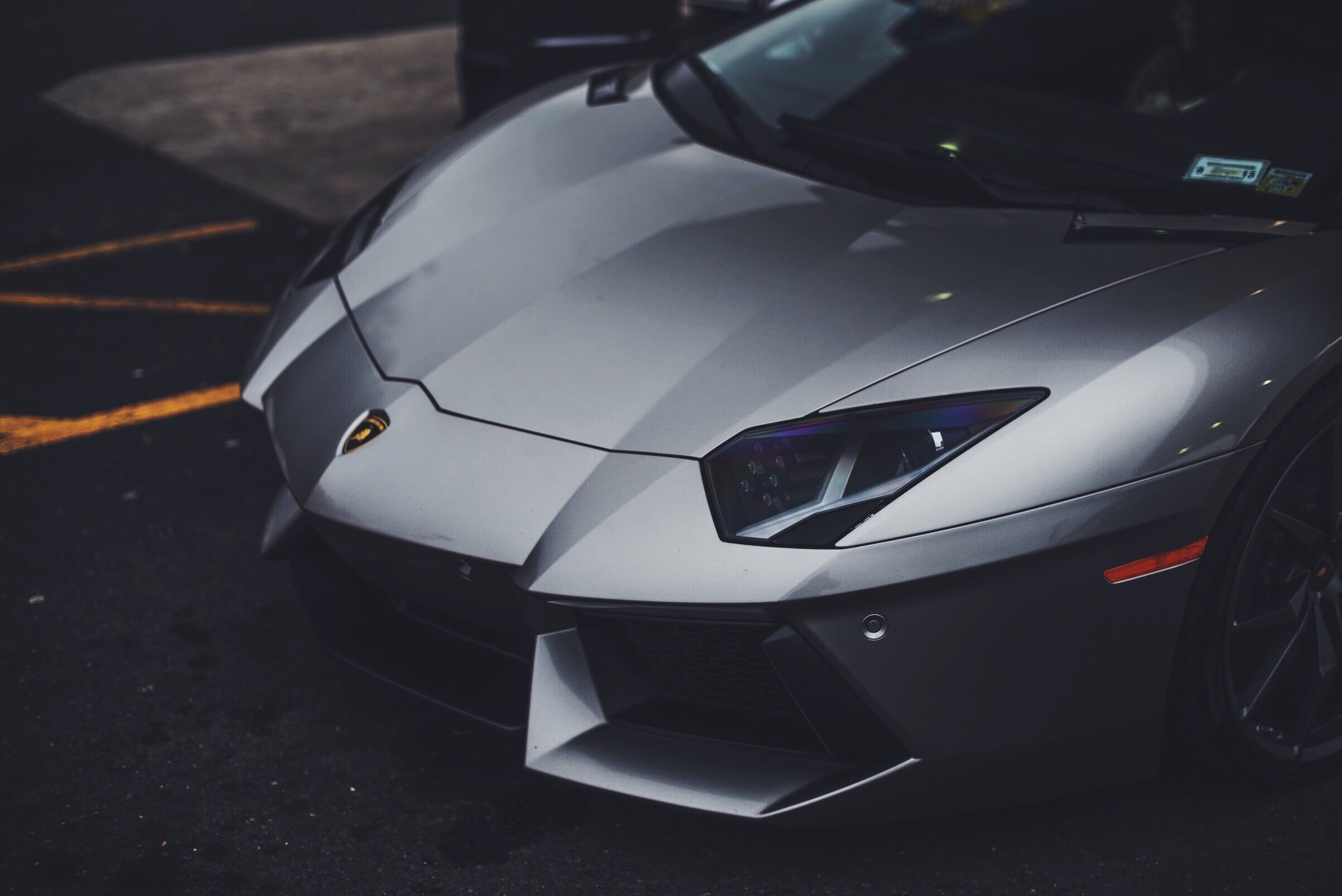headlight, close-up, 1080P, gray, mode of transportation, transportation, no people, car, sports car, Lamborghini, outdoors, supercars, motor vehicle, HD Wallpaper
