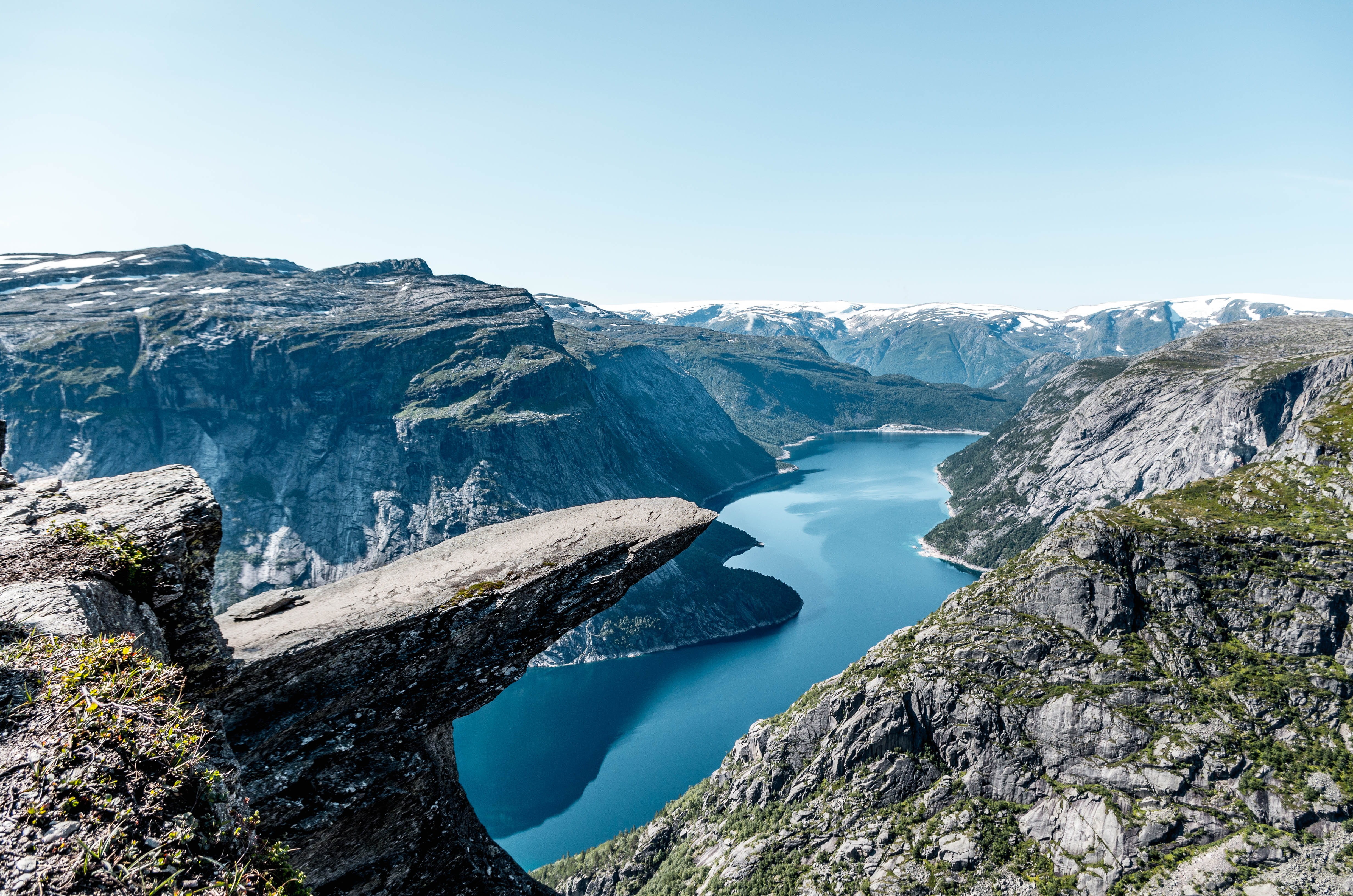 beauty in nature, scenics - nature, environment, photography, norway, lake, rock, earthporn, brown, mountain, view, norge, green, water, ice, sky, landscape, HD Wallpaper