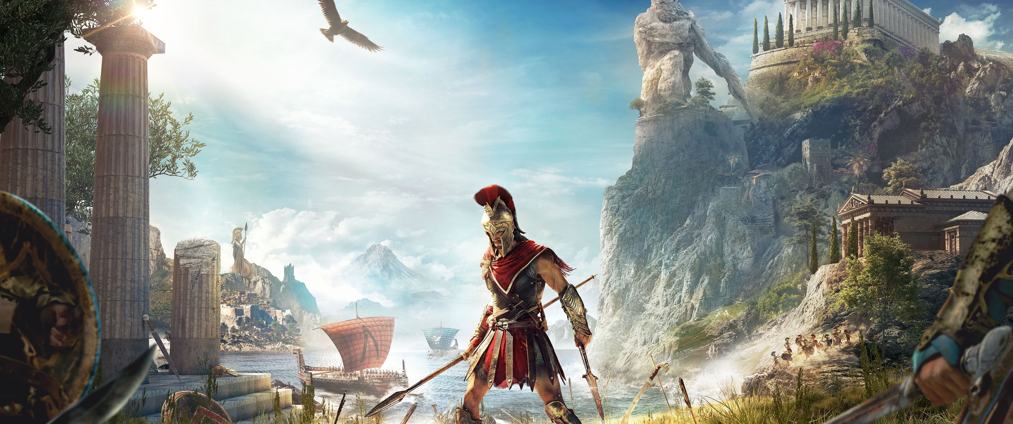Greece, male likeness, ancient greece, day, Assassins Creed, one person, sculpture, cloud - sky, Assassins Creed Odyssey, outdoors, building exterior, nature, HD Wallpaper