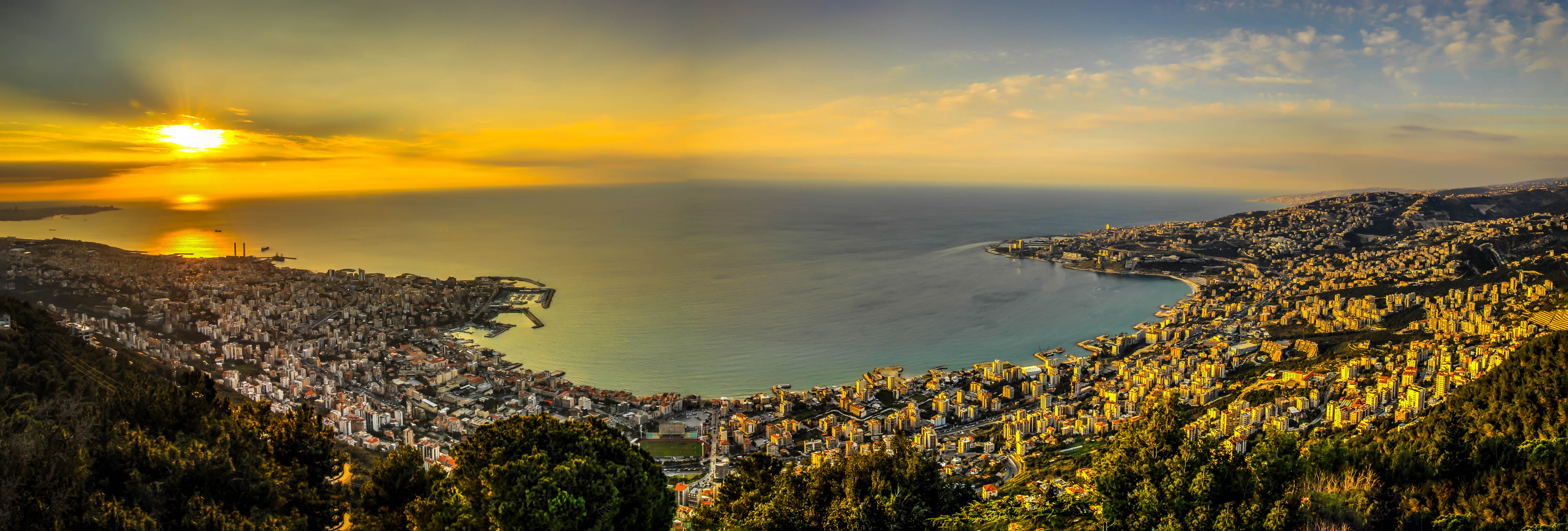 colour, Sunset, aerial, amazing, Jounieh, city, dusk, Bay, travel, outdoor, pano, clouds, night, panoramic, beirut, sea  beach, HDR, nature, zouk, HQ, mountain, HD Wallpaper