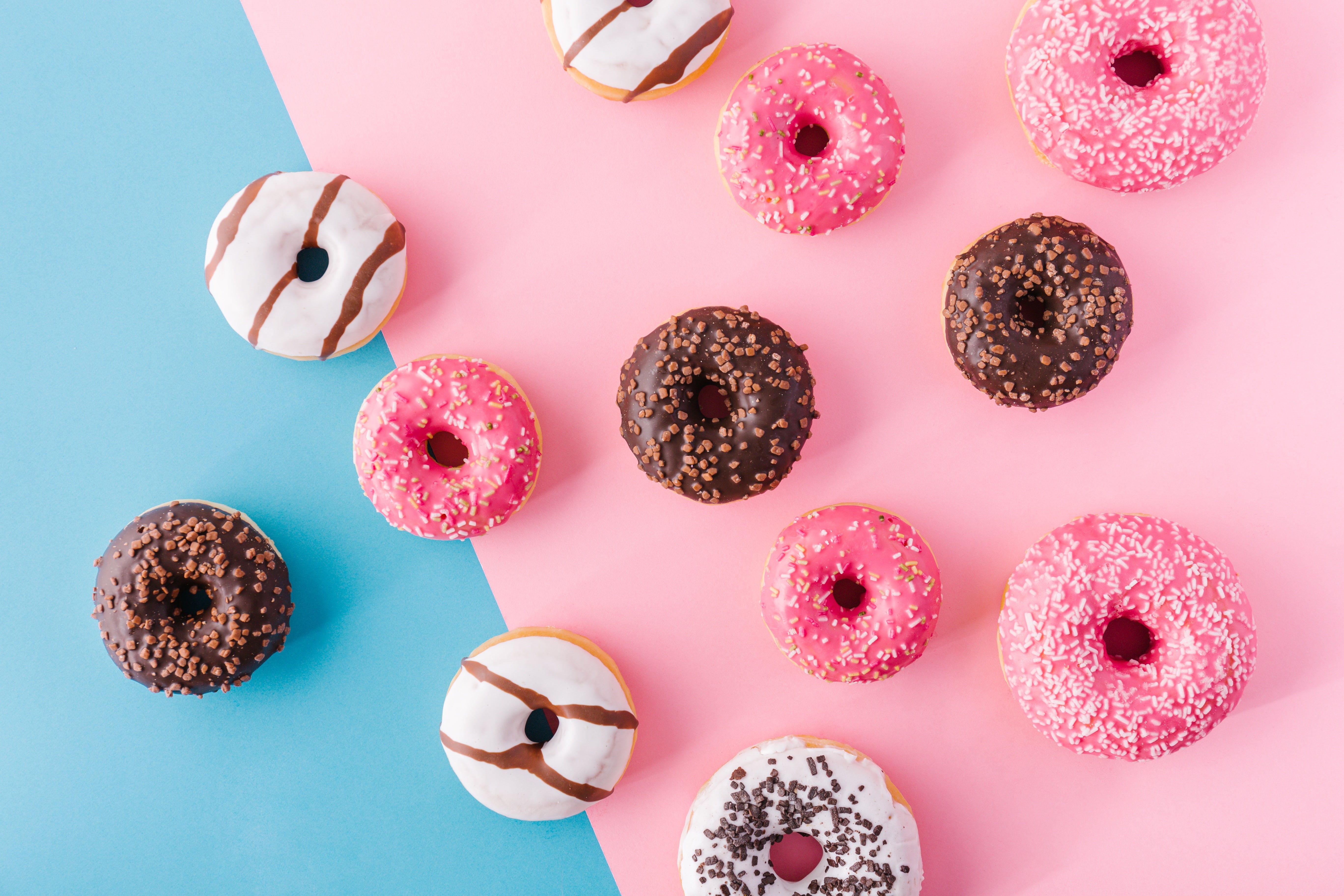 donuts, 5K, pink, colorful, glaze, HD Wallpaper