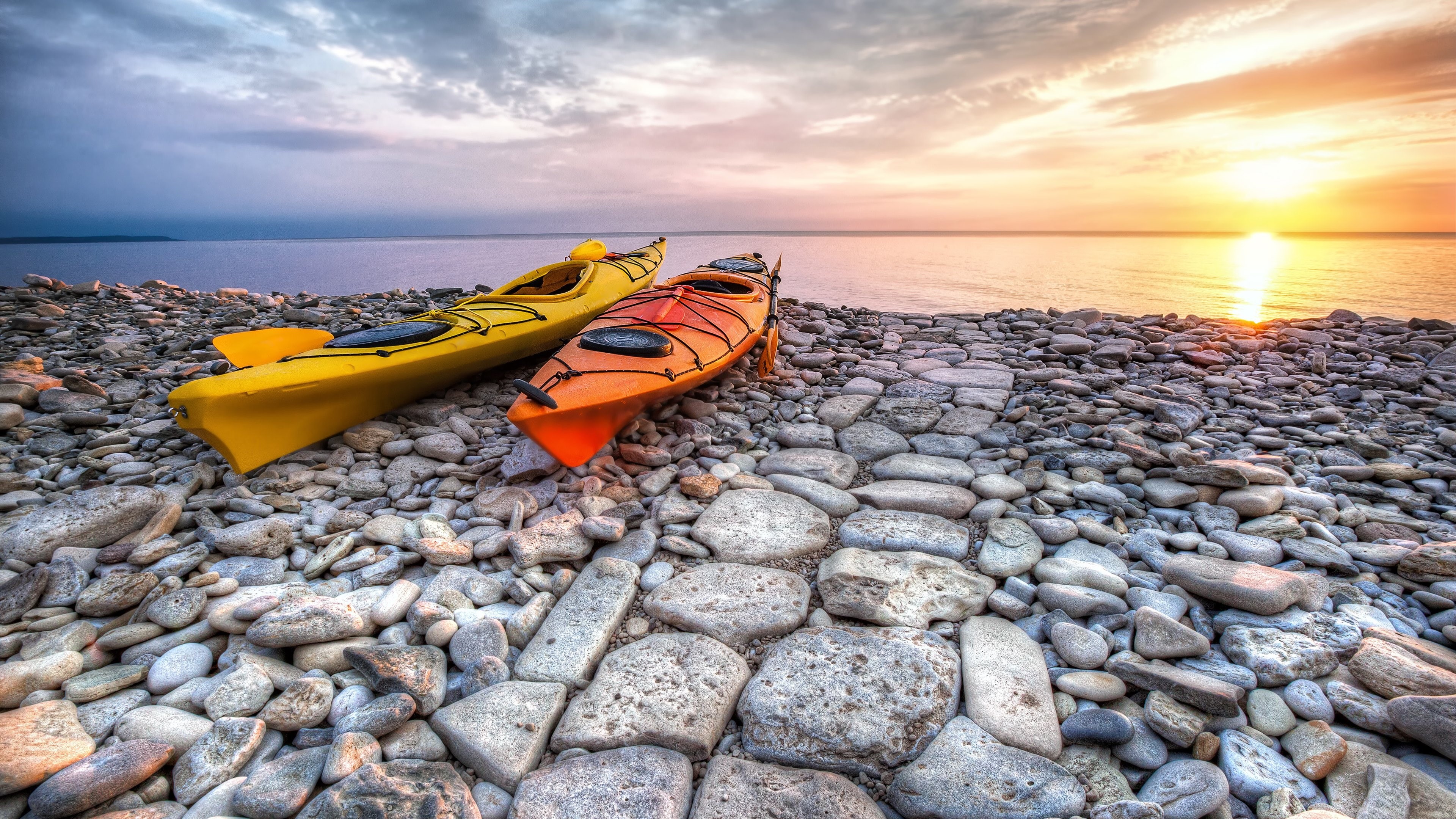 stone, clouds, ultra, mobile, hd, 4K, phones, desktop, tv, ocean, sea, sunset, kayak, tablet, laptop, k, beach, HD Wallpaper