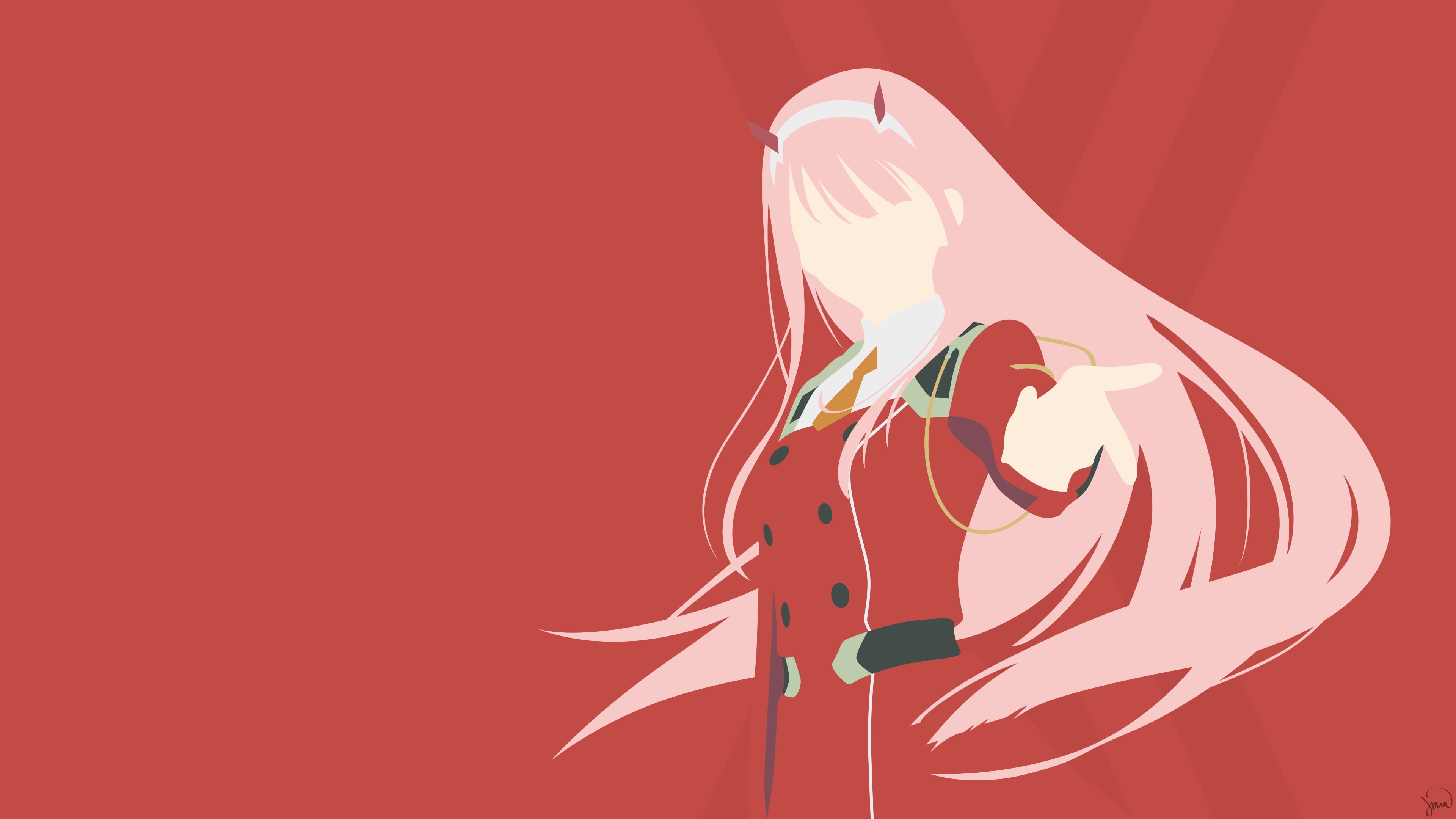 red, red background, cut out, minimalism, illuminated, no people, creativity, anime girls, single object, Greenmapple17, studio shot, Darling in the FranXX, HD Wallpaper