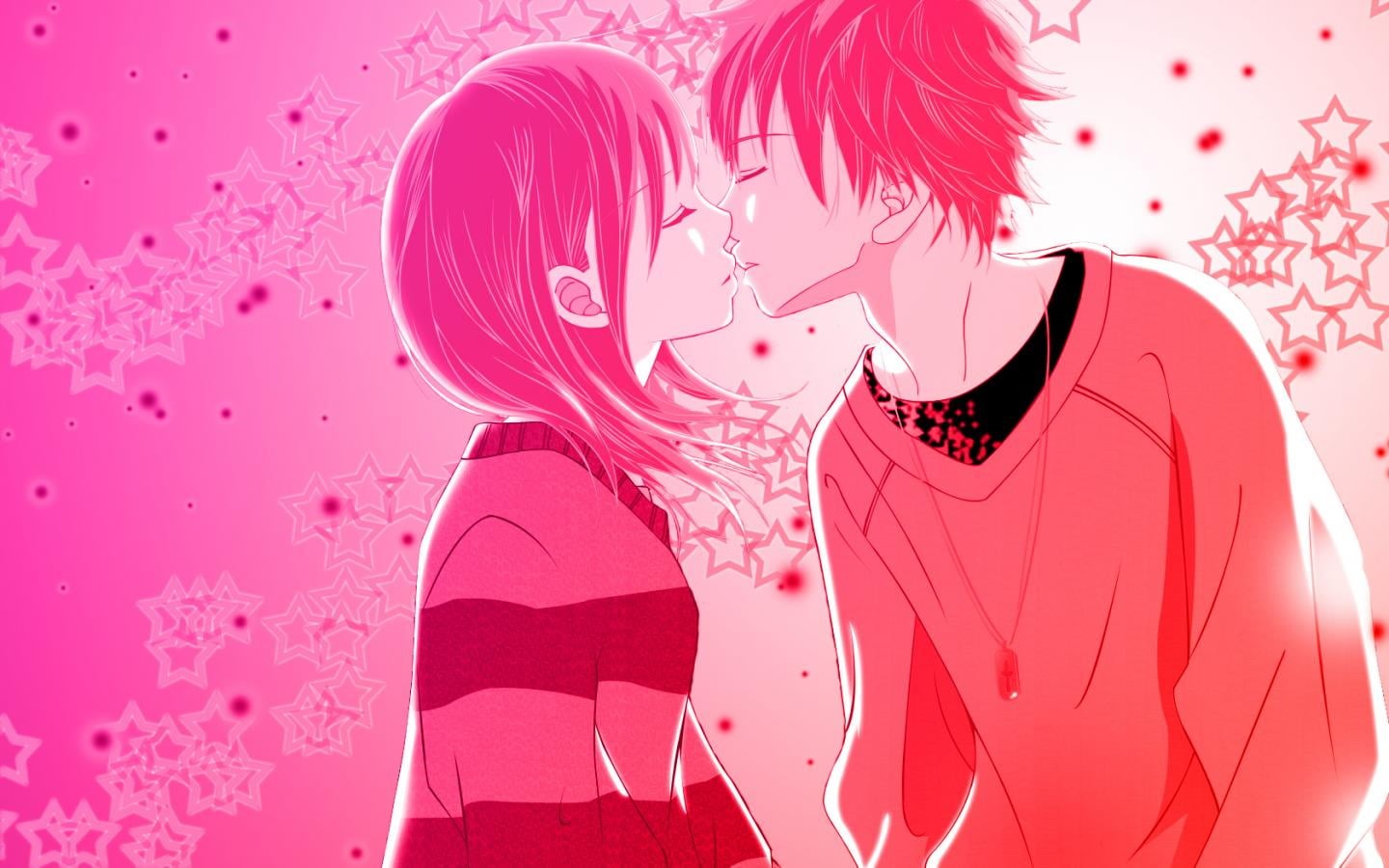 anime, girl, headshot, pink color, women, illustration, lifestyles, colored background, kiss, portrait, kissing, young women, indoors, red, digital composite, HD Wallpaper