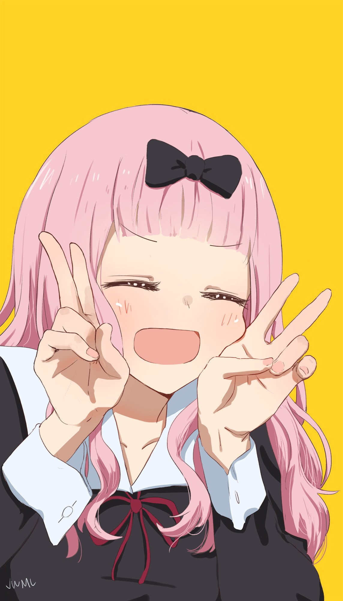anime girls, Kaguya-Sama: Love is War, smiling, Chika Fujiwara, 1080P, pink hair, Phone HD Wallpaper