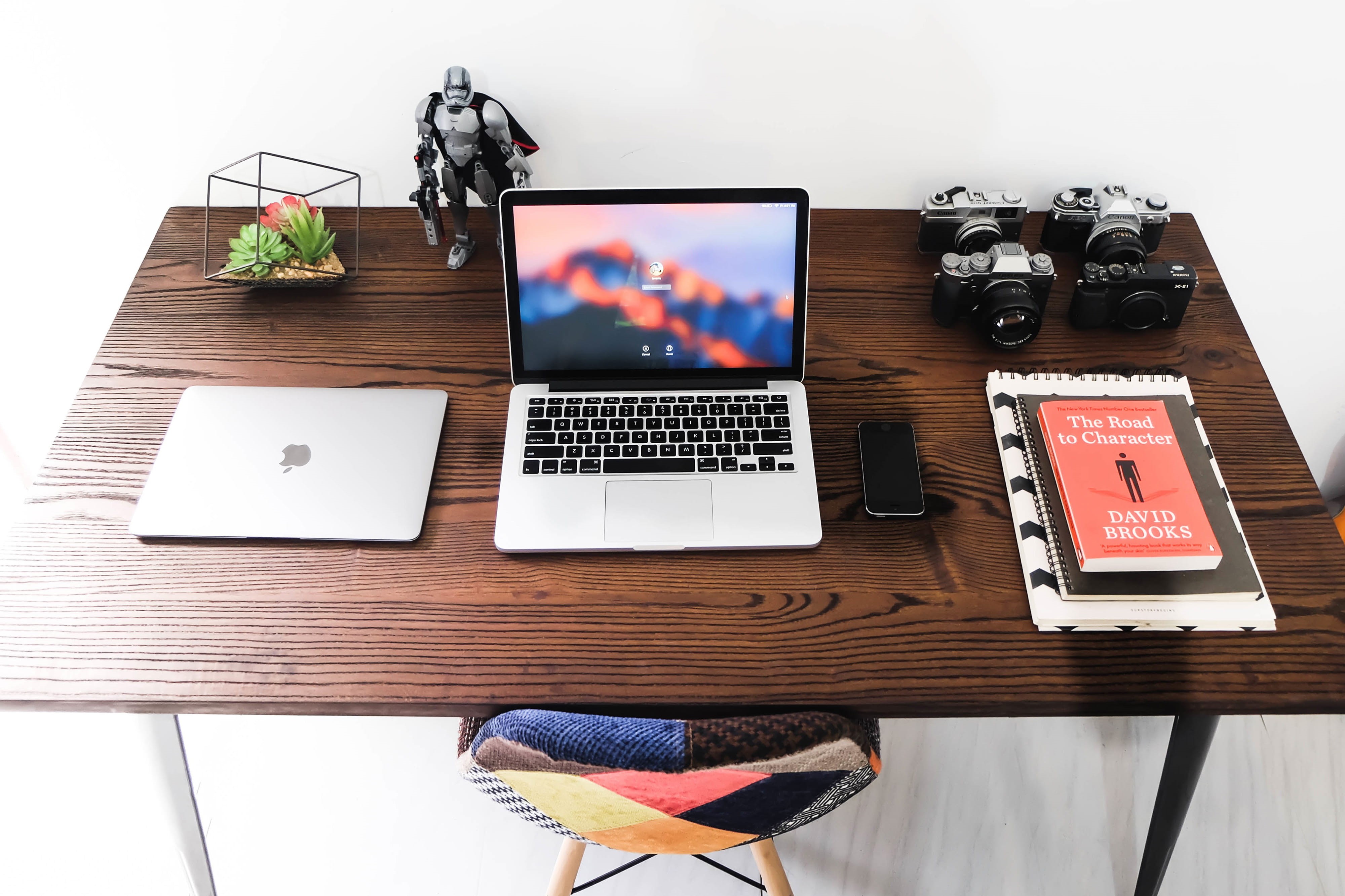 high angle view, computer, table, connection, furniture, portable information device, still life, camera - photographic equipment, communication, business, HD Wallpaper