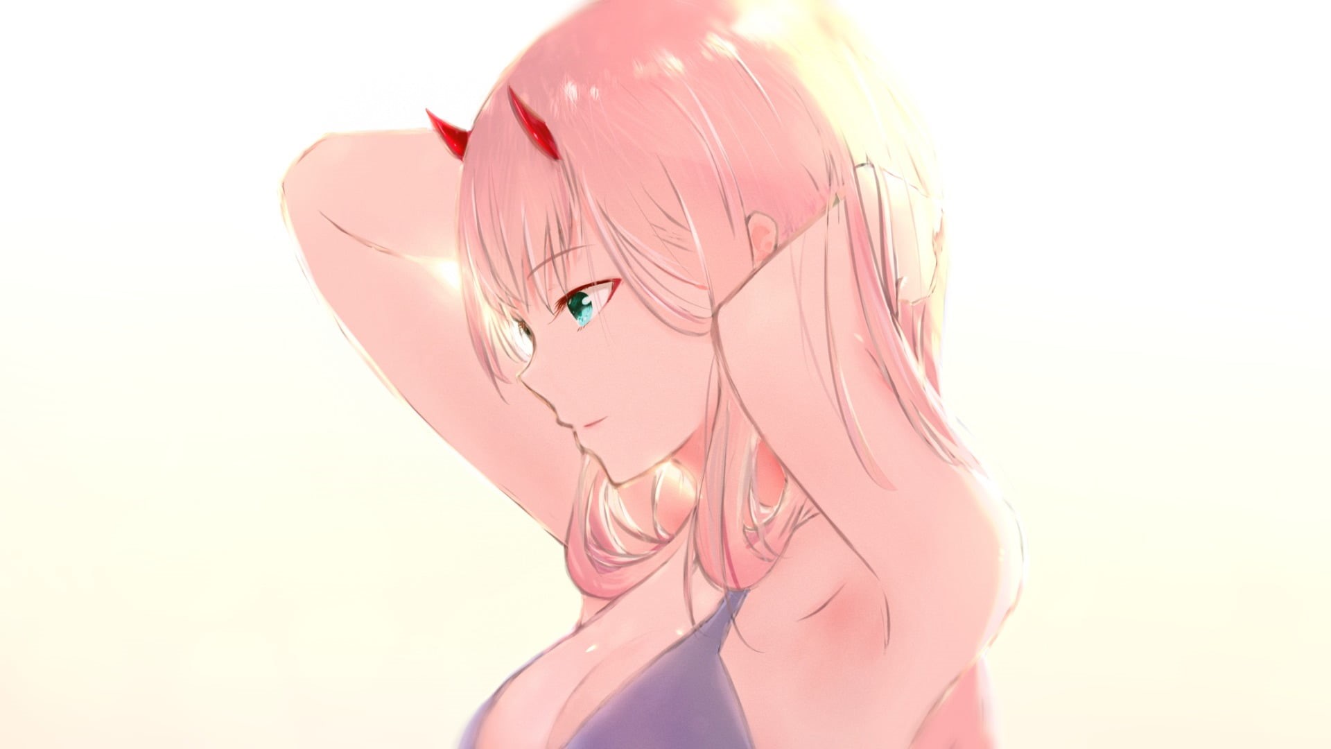 adult, nature, close-up, 1080P, Zero Two (Darling in the FranXX), studio shot, portrait, pink hair, hair, digital composite, white background, young adult, HD Wallpaper
