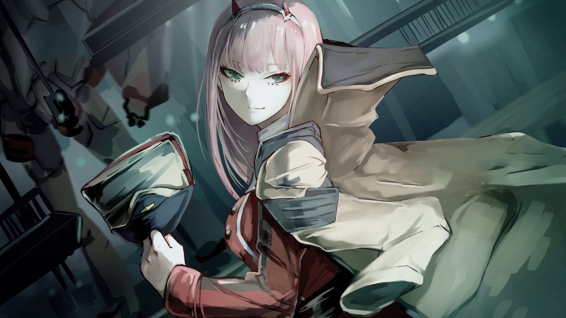 mask, fan art, creativity, human representation, anime, sunlight, Zero Two, white skin, no people, Darling in the FranXX, day, Zero Two (Darling in the FranXX), HD Wallpaper