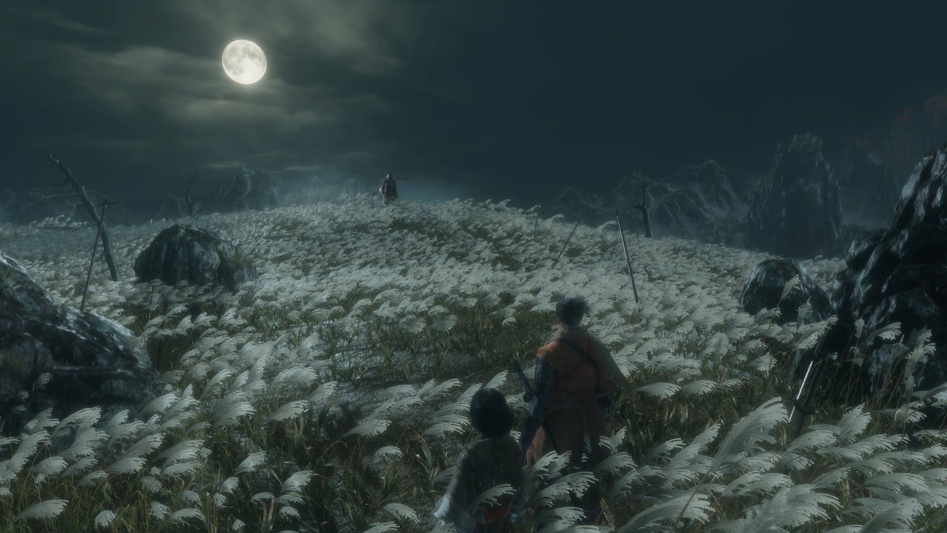 Sekiro: Shadows Die Twice, Moon, sword, katana, mountains, 1080P, HD Wallpaper